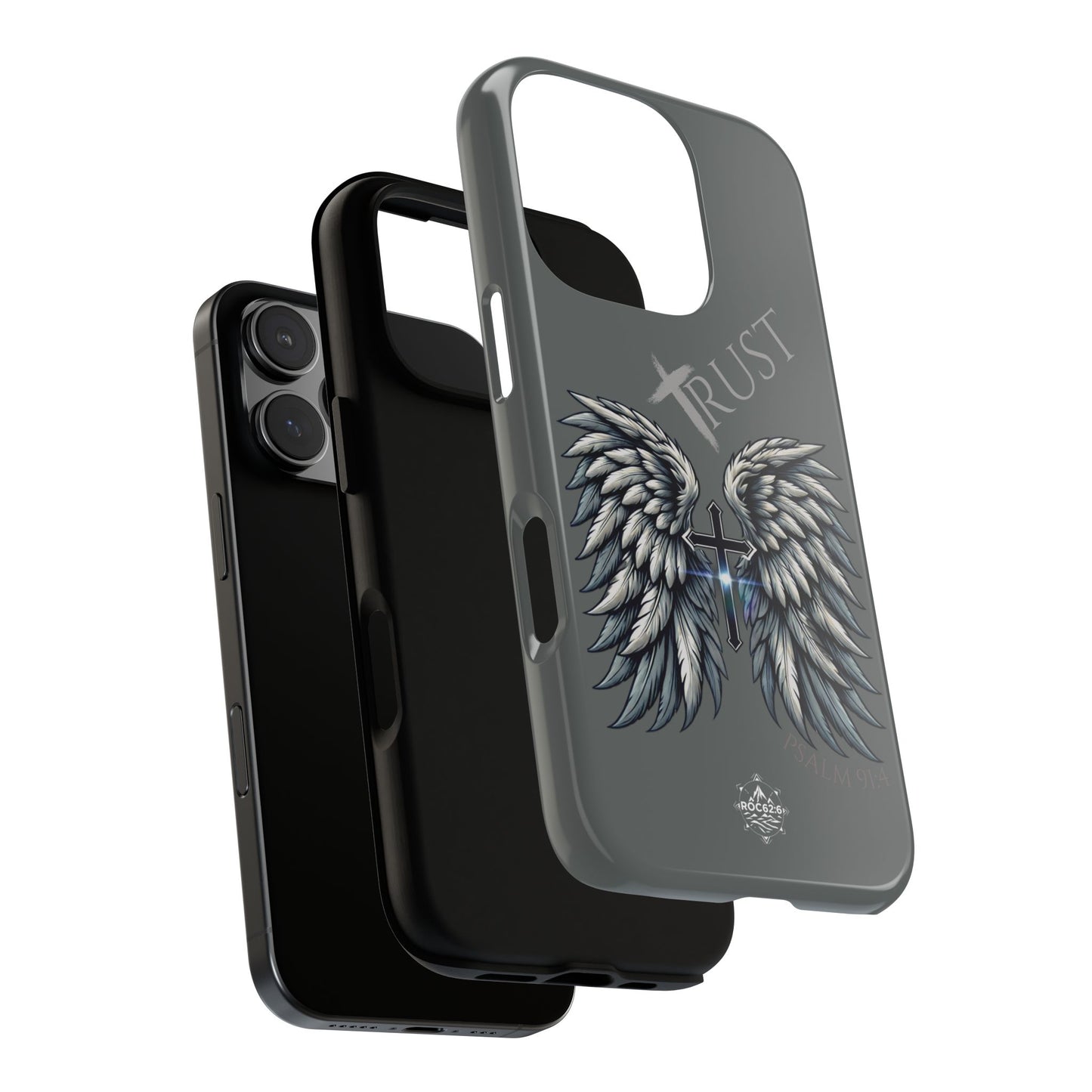 Wings Series Dark Grey Phone Case - Trust, Psalm 91:4 Design, Inspirational Gift, Christian Accessories, Spiritual Protection, Encouragement
