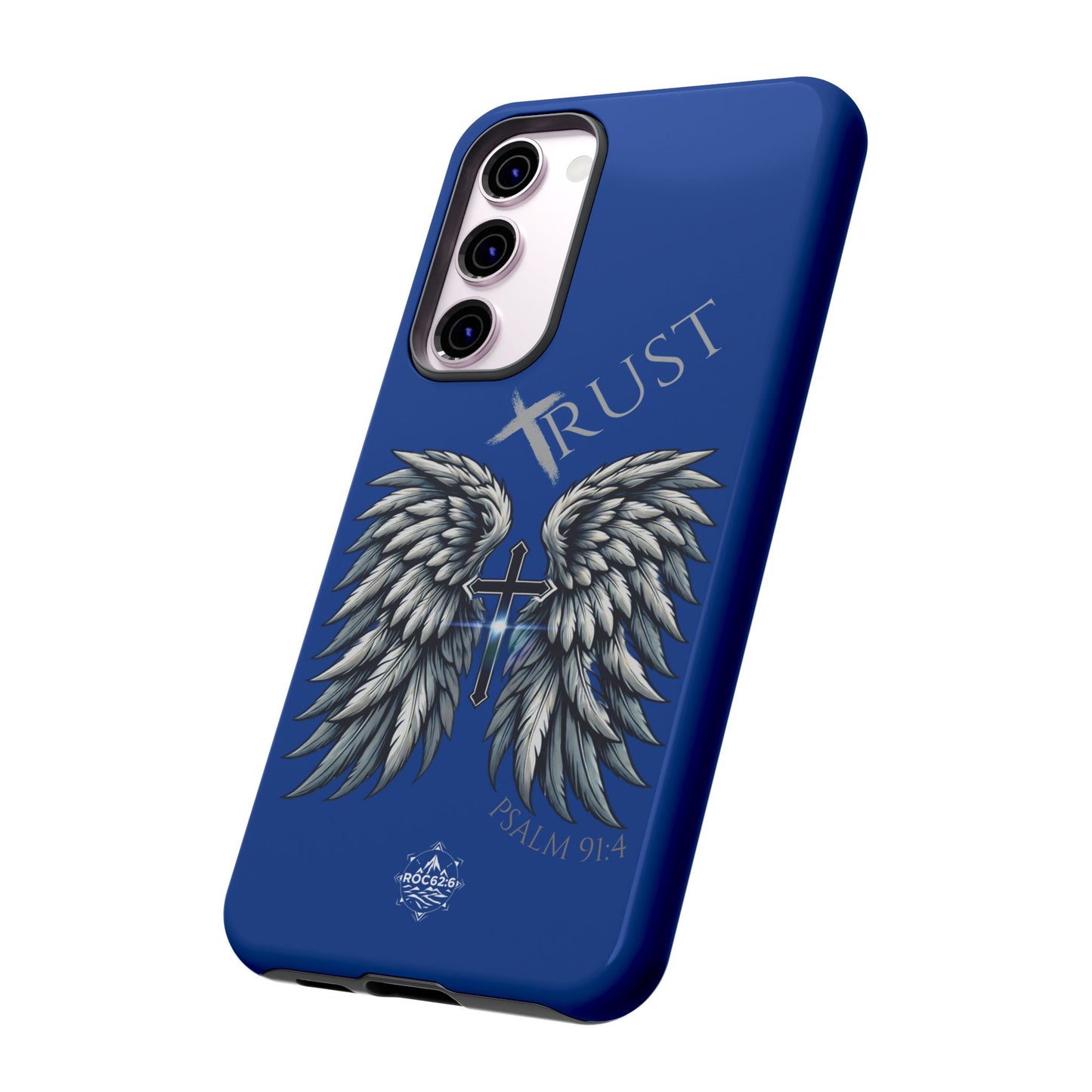 Wings Series Blue Phone Case - Trust, Psalm 91:4 Design, Inspirational Gift, Christian Accessories, Spiritual Protection, Encouragement