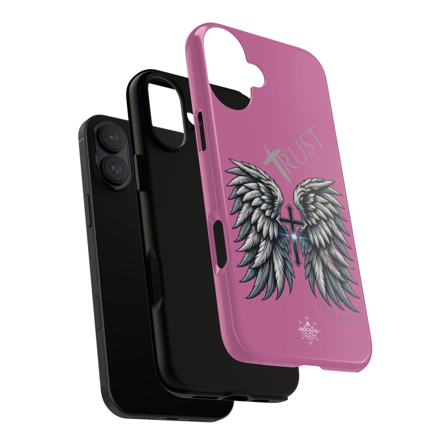 Wings Series Pink Phone Case - Trust, Psalm 91:4 Design, Inspirational Gift, Christian Accessories, Spiritual Protection, Encouragement