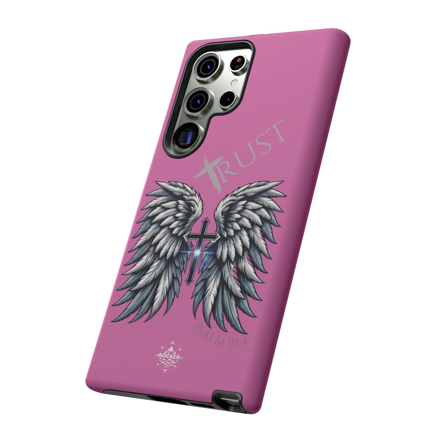 Wings Series Pink Phone Case - Trust, Psalm 91:4 Design, Inspirational Gift, Christian Accessories, Spiritual Protection, Encouragement