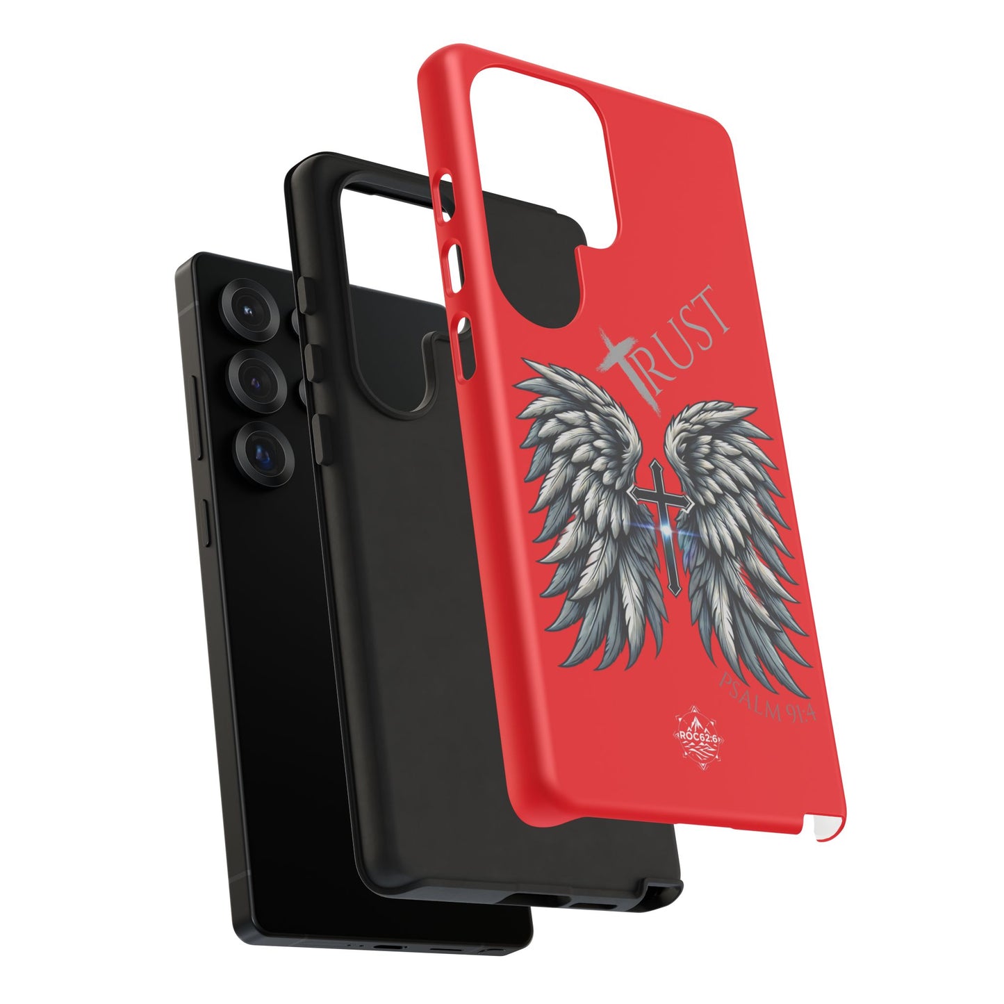 Wings Series Red Phone Case - Trust, Psalm 91:4 Design, Inspirational Gift, Christian Accessories, Spiritual Protection, Encouragement