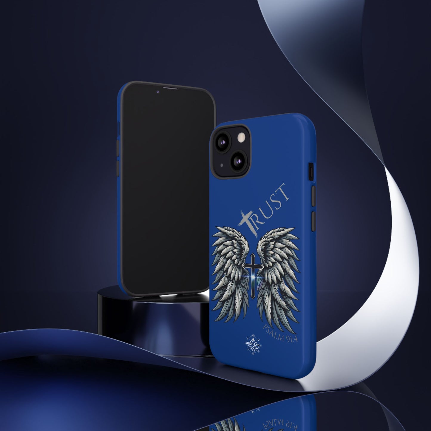 Wings Series Blue Phone Case - Trust, Psalm 91:4 Design, Inspirational Gift, Christian Accessories, Spiritual Protection, Encouragement