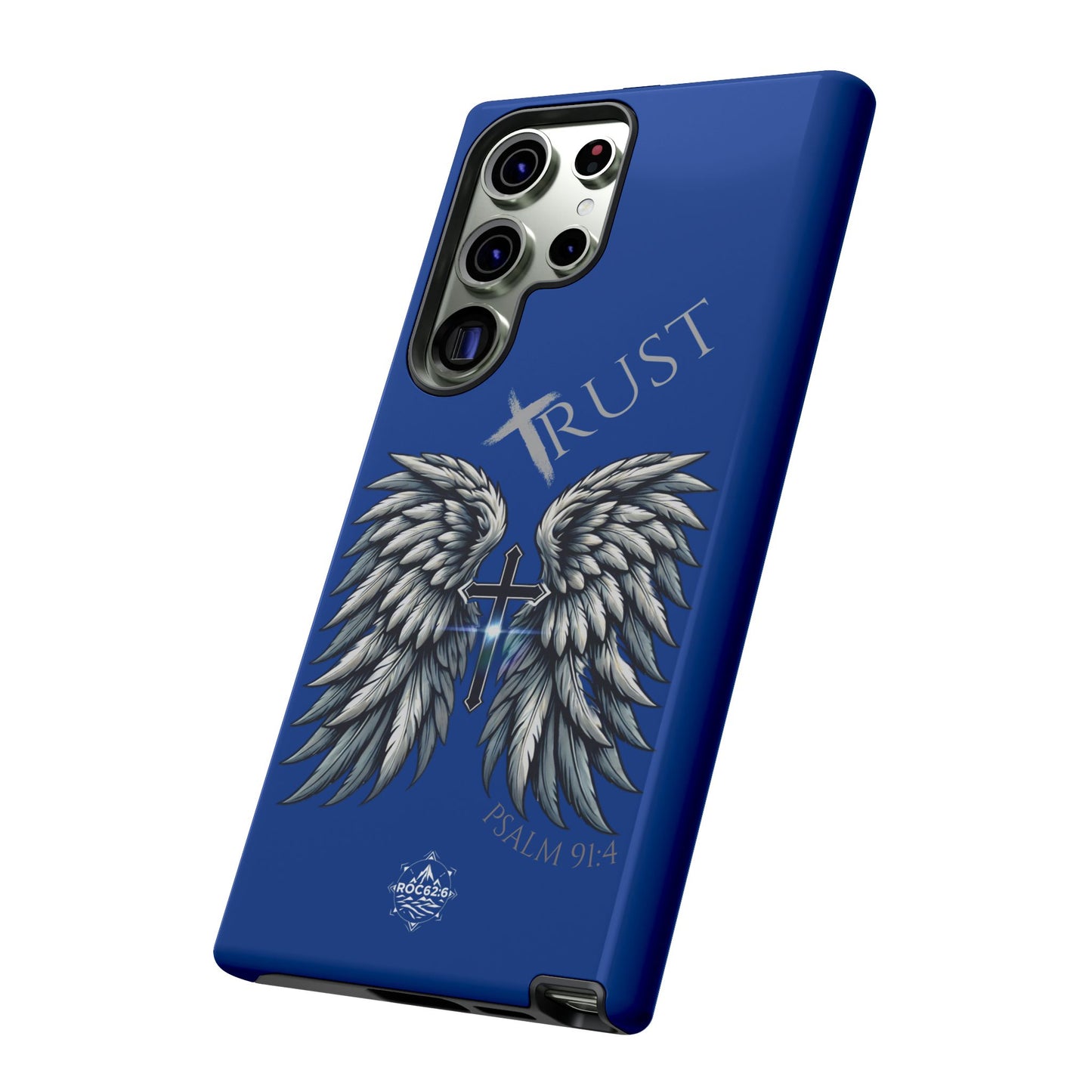 Wings Series Blue Phone Case - Trust, Psalm 91:4 Design, Inspirational Gift, Christian Accessories, Spiritual Protection, Encouragement