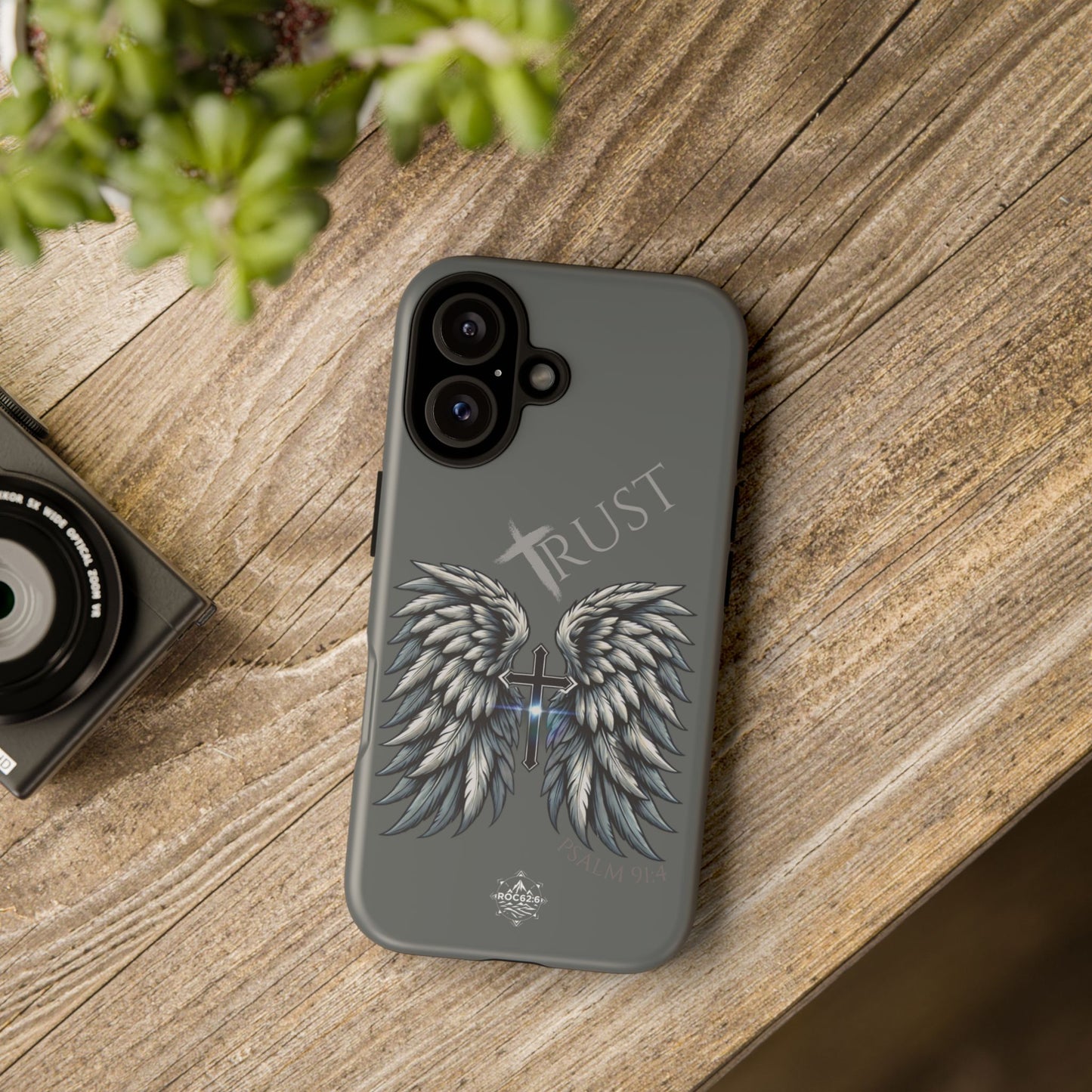 Wings Series Dark Grey Phone Case - Trust, Psalm 91:4 Design, Inspirational Gift, Christian Accessories, Spiritual Protection, Encouragement