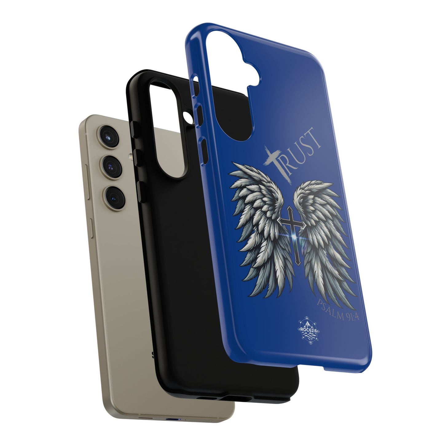 Wings Series Blue Phone Case - Trust, Psalm 91:4 Design, Inspirational Gift, Christian Accessories, Spiritual Protection, Encouragement