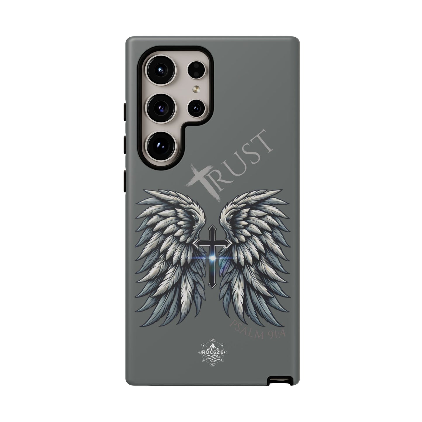 Wings Series Dark Grey Phone Case - Trust, Psalm 91:4 Design, Inspirational Gift, Christian Accessories, Spiritual Protection, Encouragement