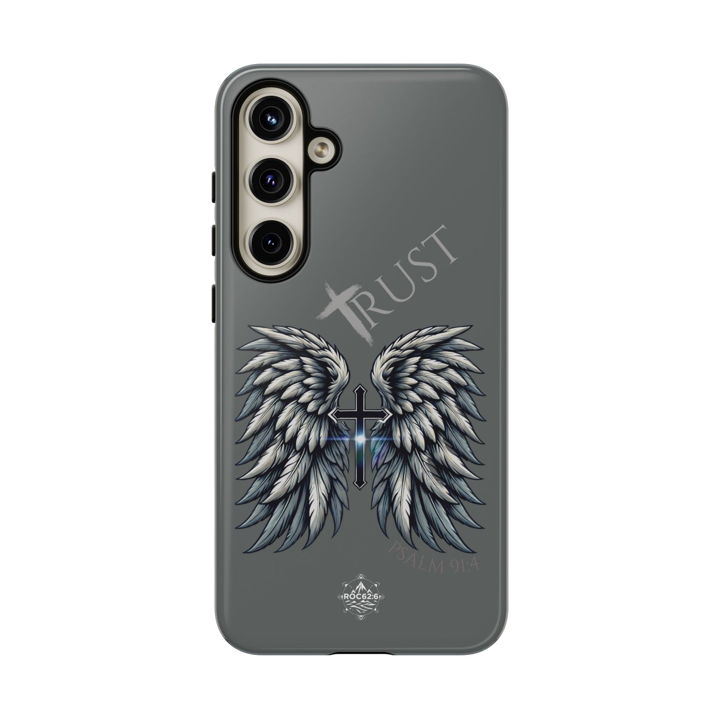 Wings Series Dark Grey Phone Case - Trust, Psalm 91:4 Design, Inspirational Gift, Christian Accessories, Spiritual Protection, Encouragement