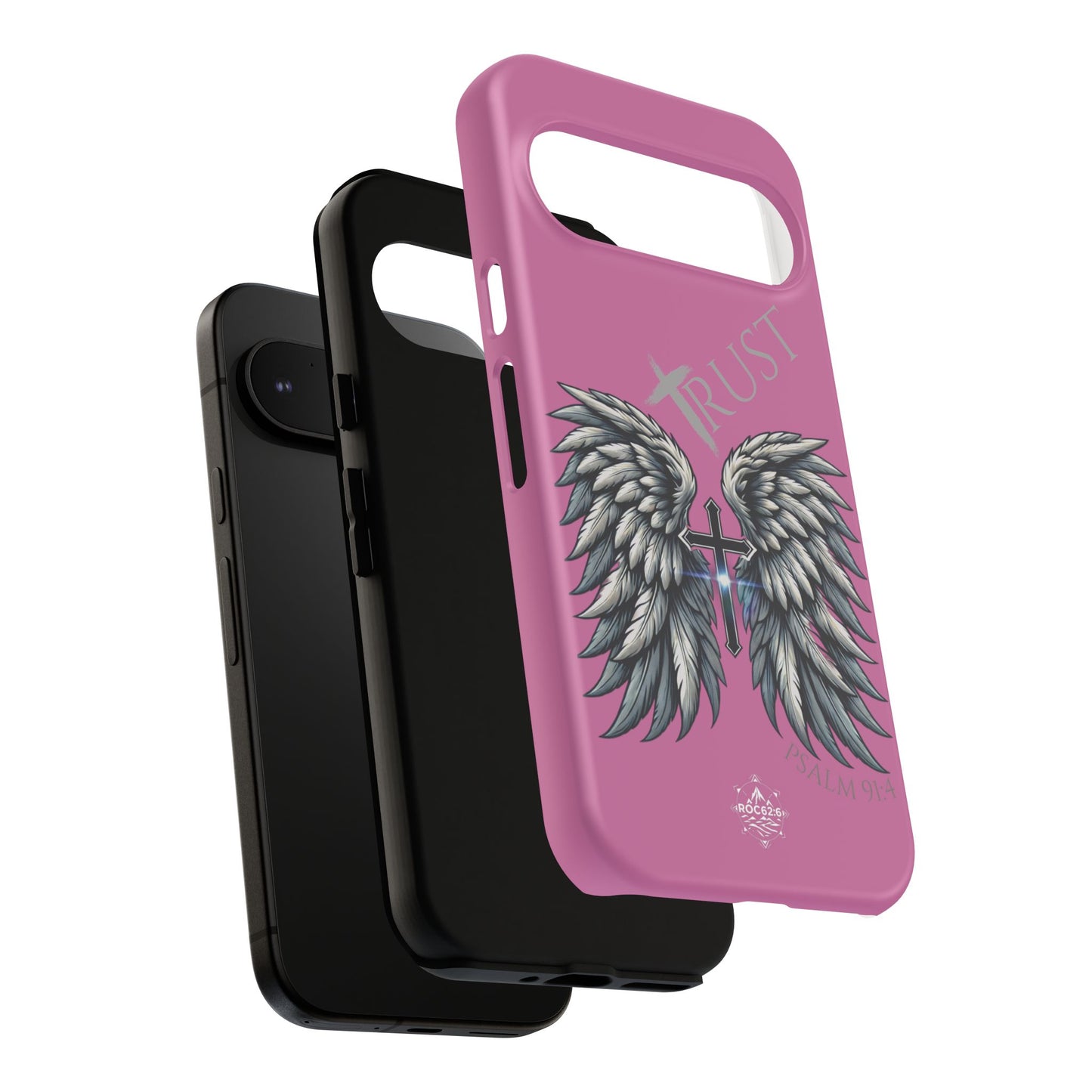 Wings Series Pink Phone Case - Trust, Psalm 91:4 Design, Inspirational Gift, Christian Accessories, Spiritual Protection, Encouragement