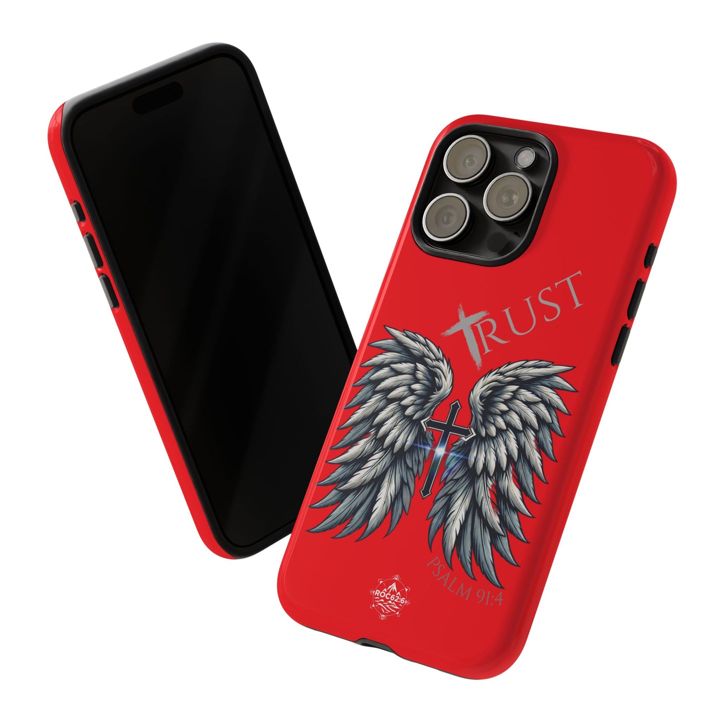 Wings Series Red Phone Case - Trust, Psalm 91:4 Design, Inspirational Gift, Christian Accessories, Spiritual Protection, Encouragement