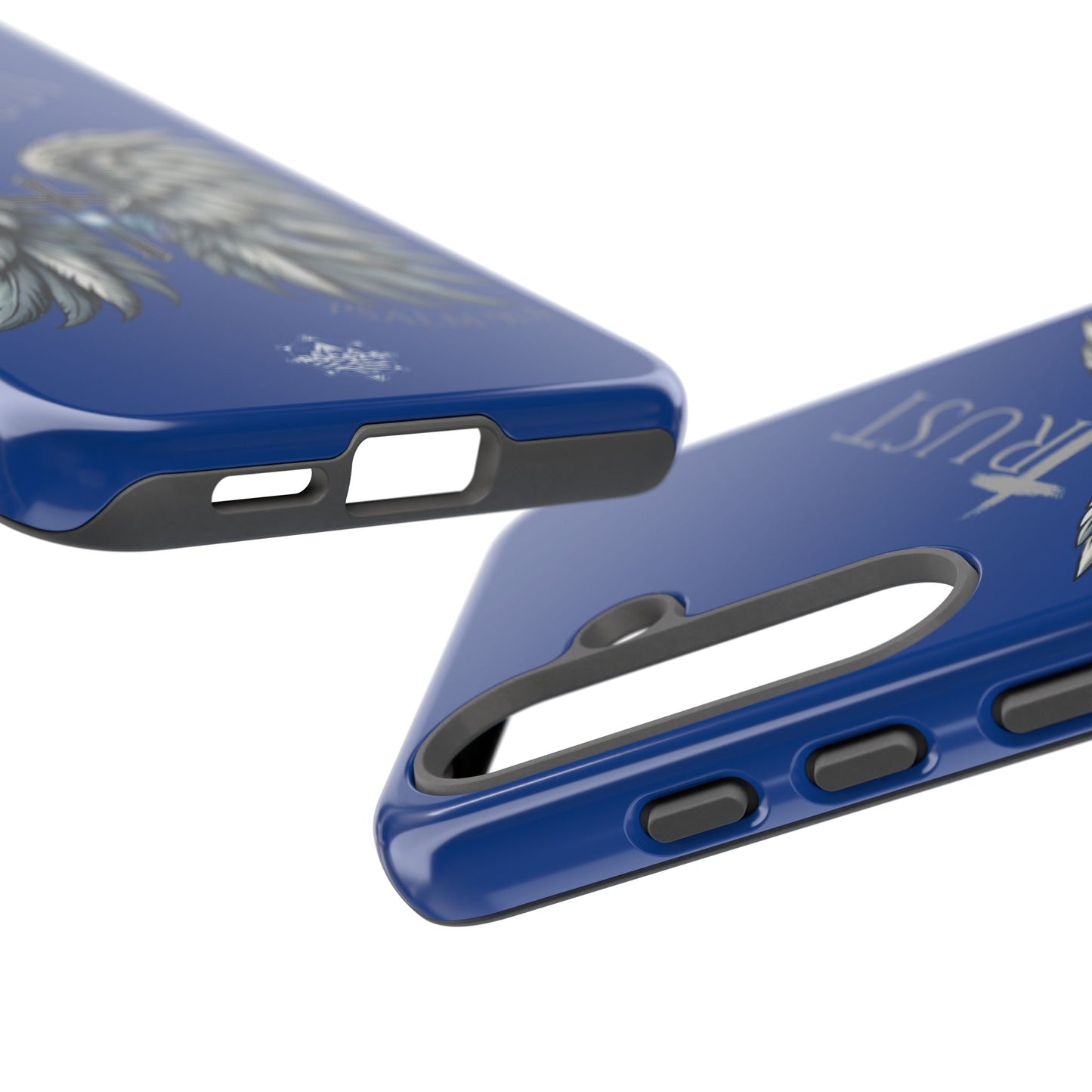 Wings Series Blue Phone Case - Trust, Psalm 91:4 Design, Inspirational Gift, Christian Accessories, Spiritual Protection, Encouragement