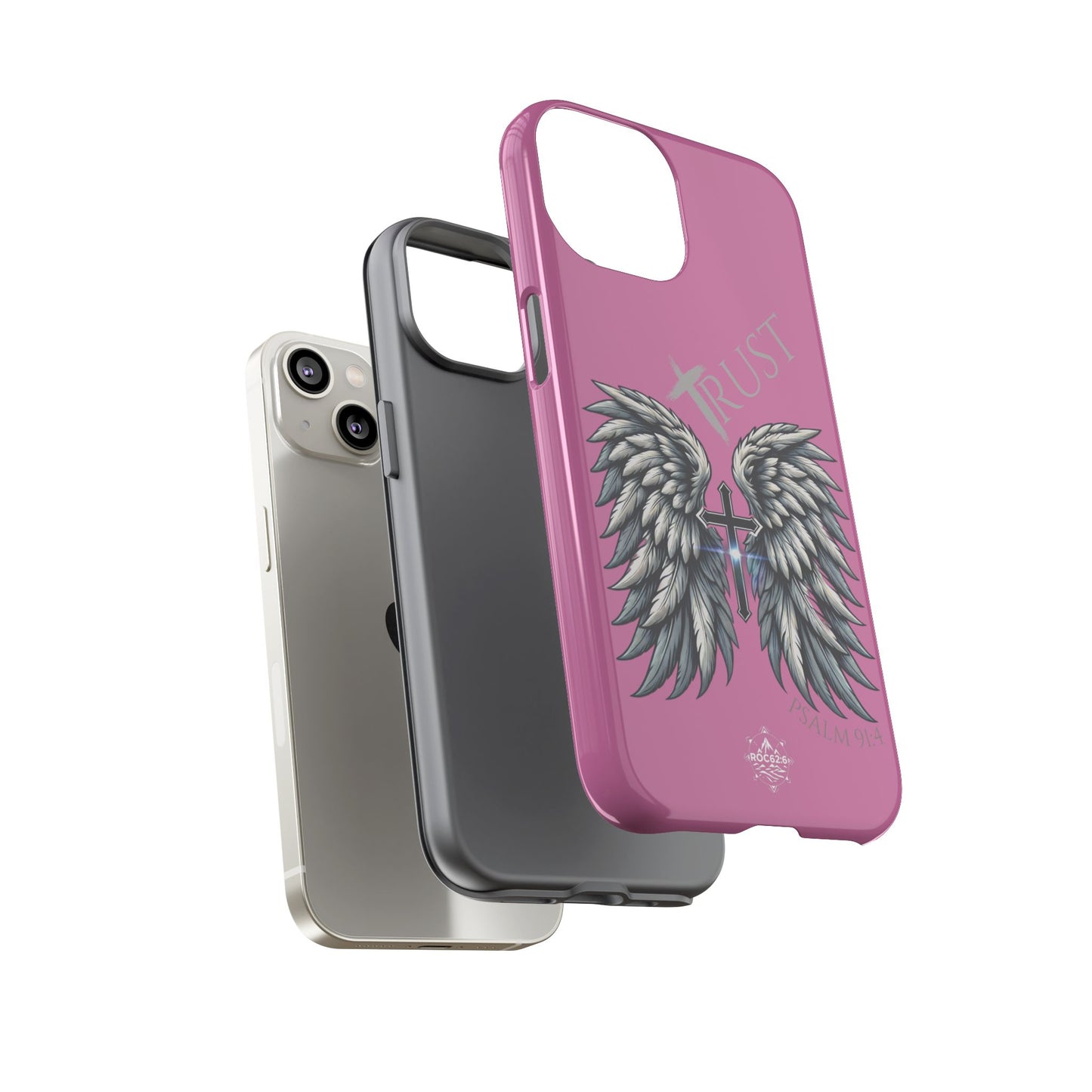 Wings Series Pink Phone Case - Trust, Psalm 91:4 Design, Inspirational Gift, Christian Accessories, Spiritual Protection, Encouragement