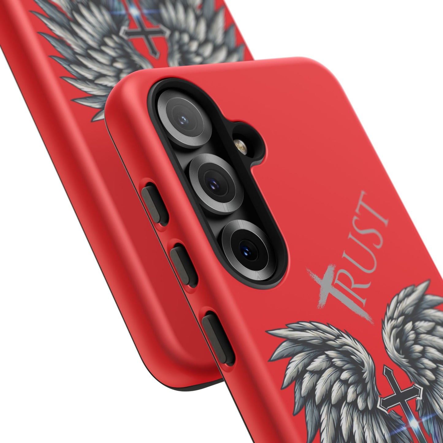 Wings Series Red Phone Case - Trust, Psalm 91:4 Design, Inspirational Gift, Christian Accessories, Spiritual Protection, Encouragement