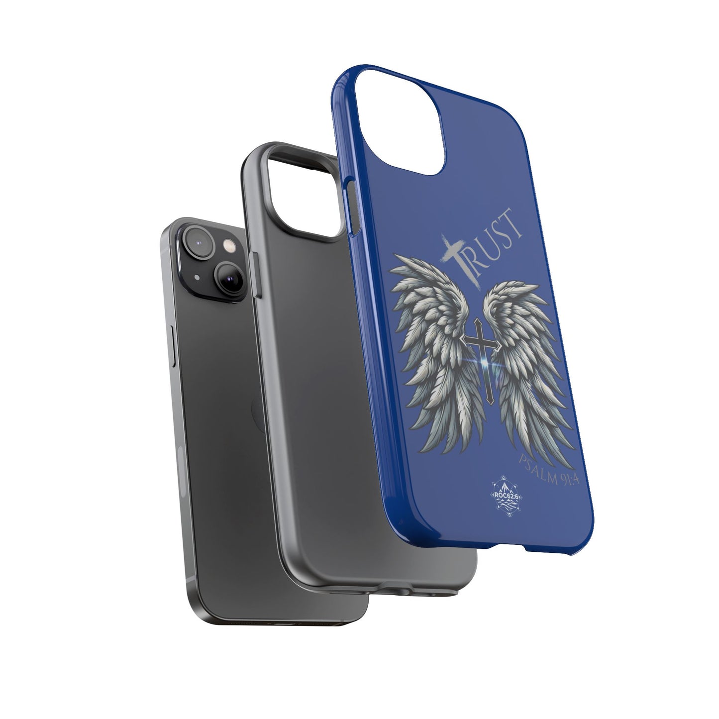 Wings Series Blue Phone Case - Trust, Psalm 91:4 Design, Inspirational Gift, Christian Accessories, Spiritual Protection, Encouragement