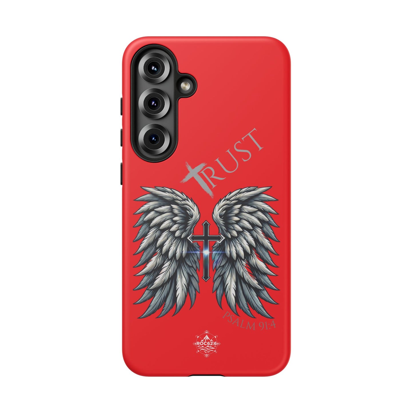Wings Series Red Phone Case - Trust, Psalm 91:4 Design, Inspirational Gift, Christian Accessories, Spiritual Protection, Encouragement