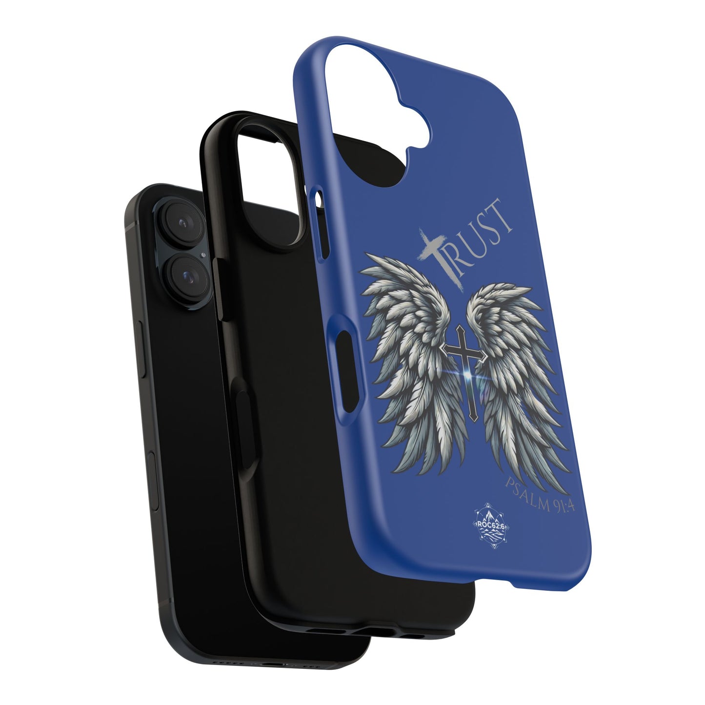 Wings Series Blue Phone Case - Trust, Psalm 91:4 Design, Inspirational Gift, Christian Accessories, Spiritual Protection, Encouragement