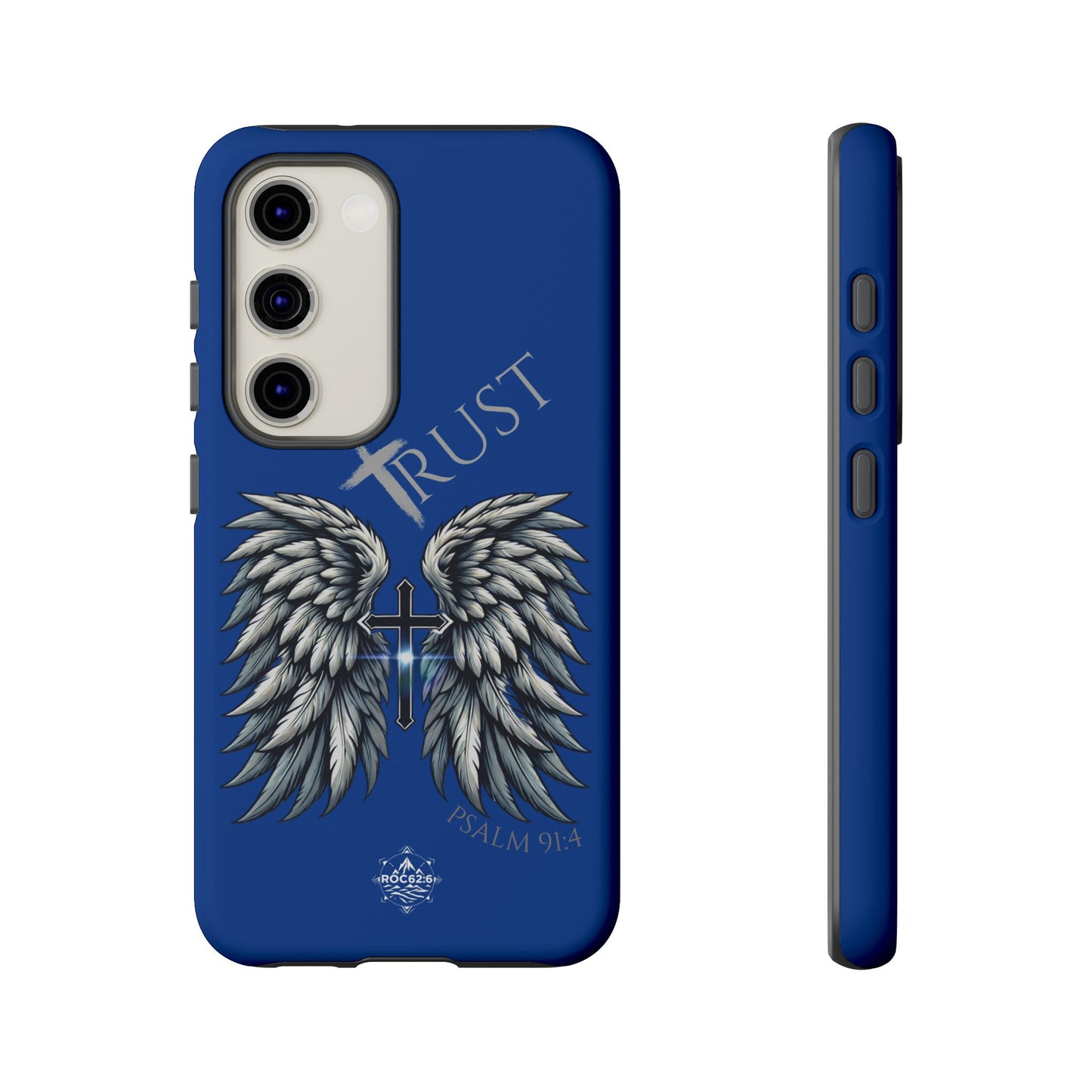 Wings Series Blue Phone Case - Trust, Psalm 91:4 Design, Inspirational Gift, Christian Accessories, Spiritual Protection, Encouragement