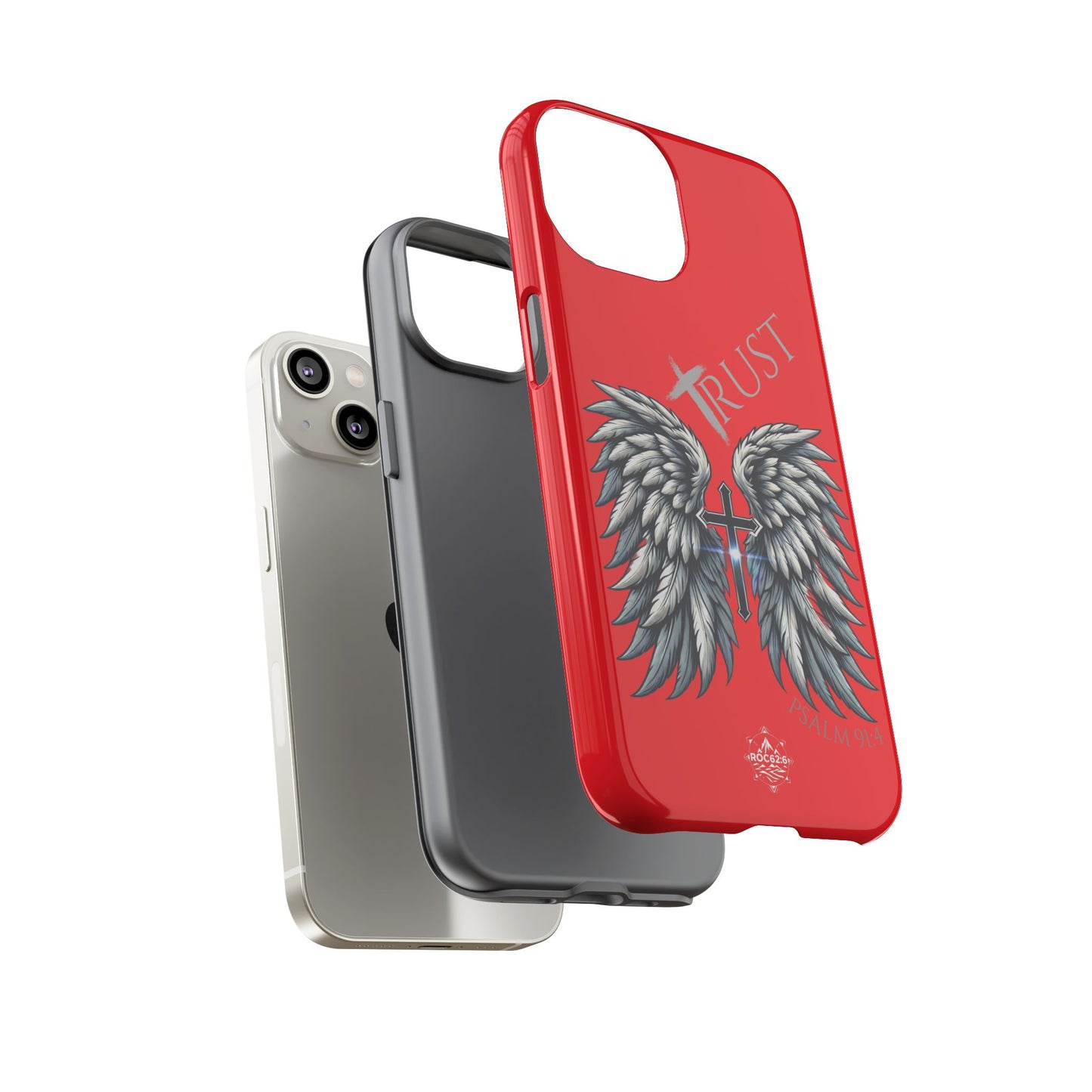 Wings Series Red Phone Case - Trust, Psalm 91:4 Design, Inspirational Gift, Christian Accessories, Spiritual Protection, Encouragement