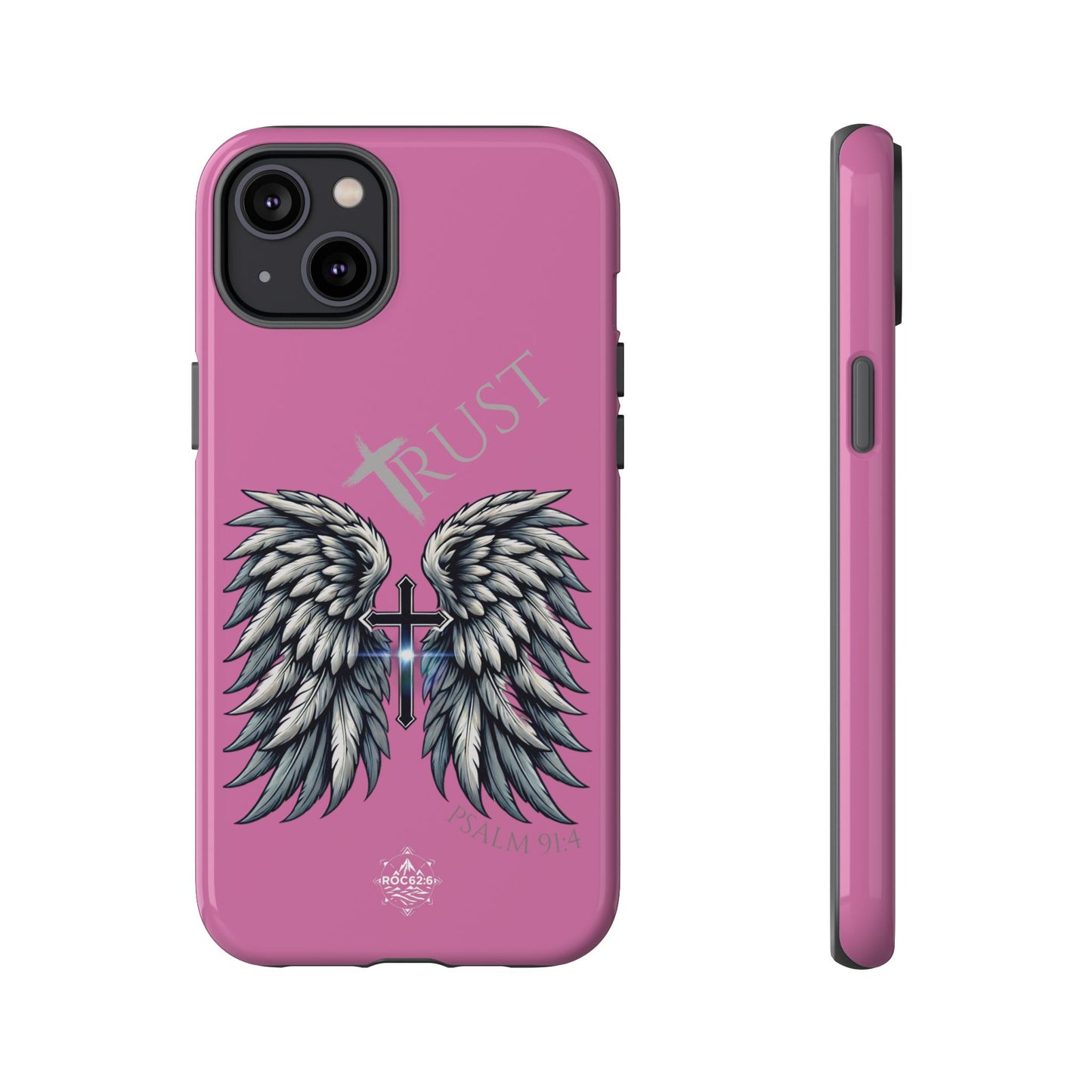Wings Series Pink Phone Case - Trust, Psalm 91:4 Design, Inspirational Gift, Christian Accessories, Spiritual Protection, Encouragement