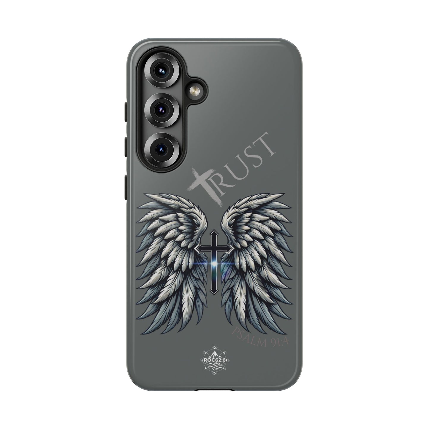 Wings Series Dark Grey Phone Case - Trust, Psalm 91:4 Design, Inspirational Gift, Christian Accessories, Spiritual Protection, Encouragement
