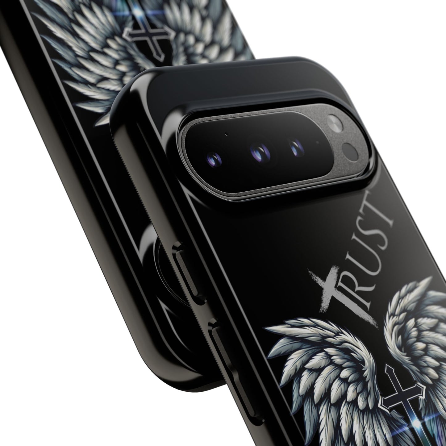 Wings Series Black Phone Case - Trust, Psalm 91:4 Design, Inspirational Gift, Christian Accessories, Spiritual Protection, Encouragement