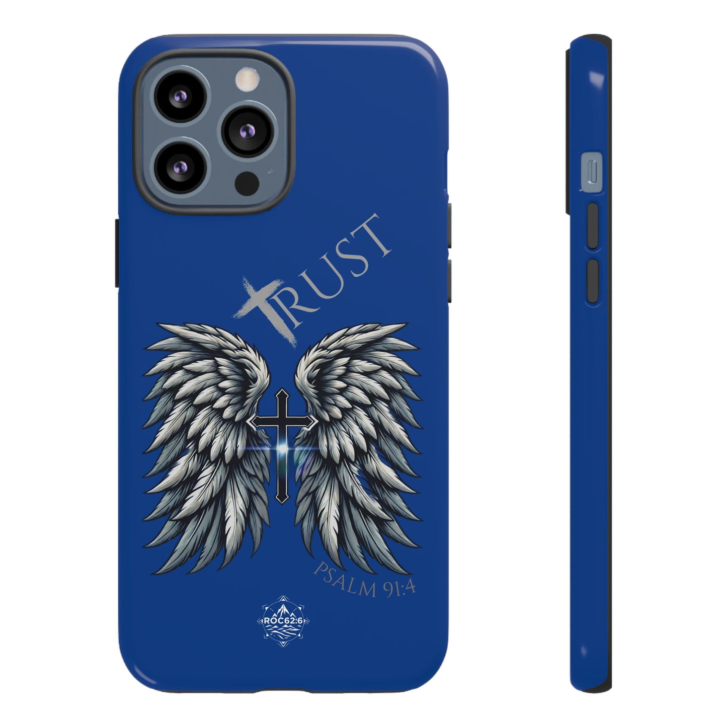 Wings Series Blue Phone Case - Trust, Psalm 91:4 Design, Inspirational Gift, Christian Accessories, Spiritual Protection, Encouragement