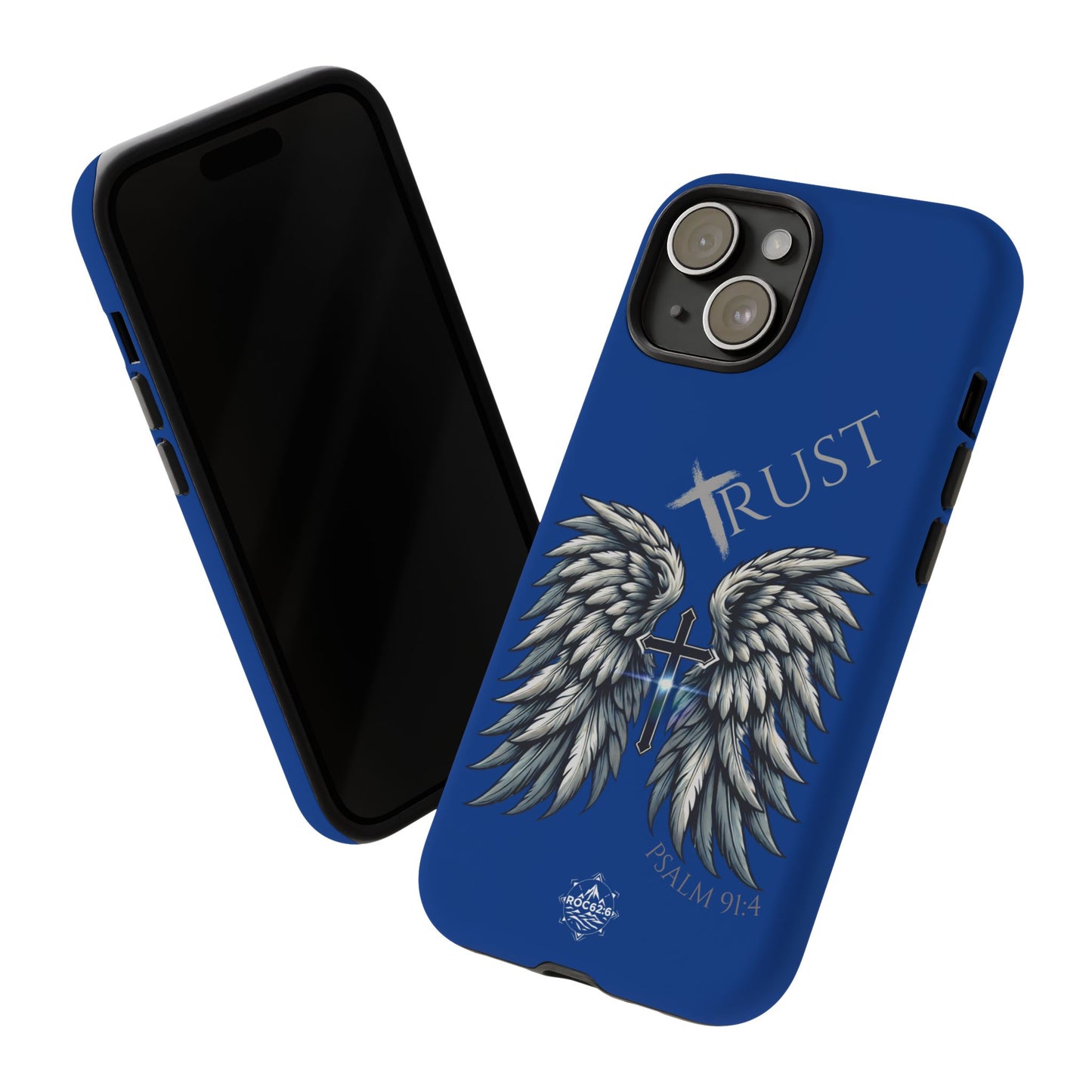 Wings Series Blue Phone Case - Trust, Psalm 91:4 Design, Inspirational Gift, Christian Accessories, Spiritual Protection, Encouragement