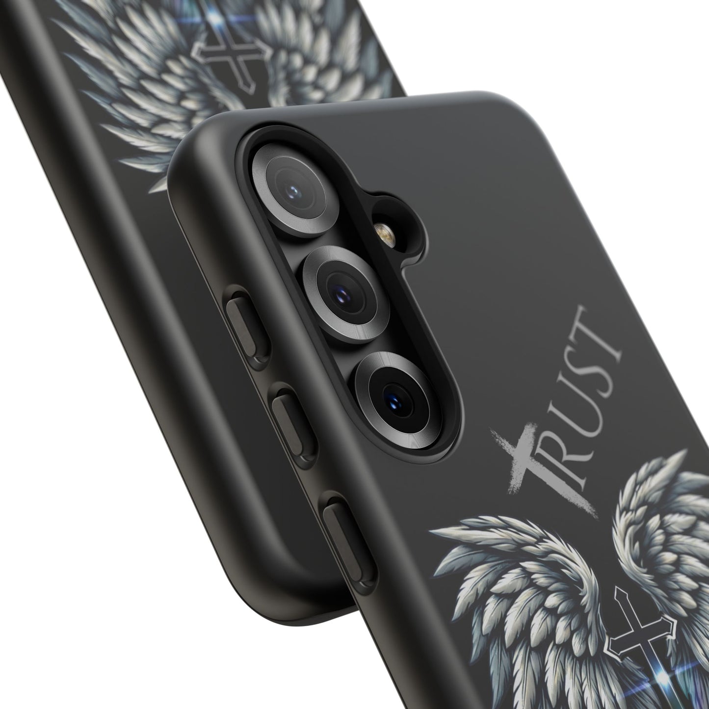 Wings Series Black Phone Case - Trust, Psalm 91:4 Design, Inspirational Gift, Christian Accessories, Spiritual Protection, Encouragement