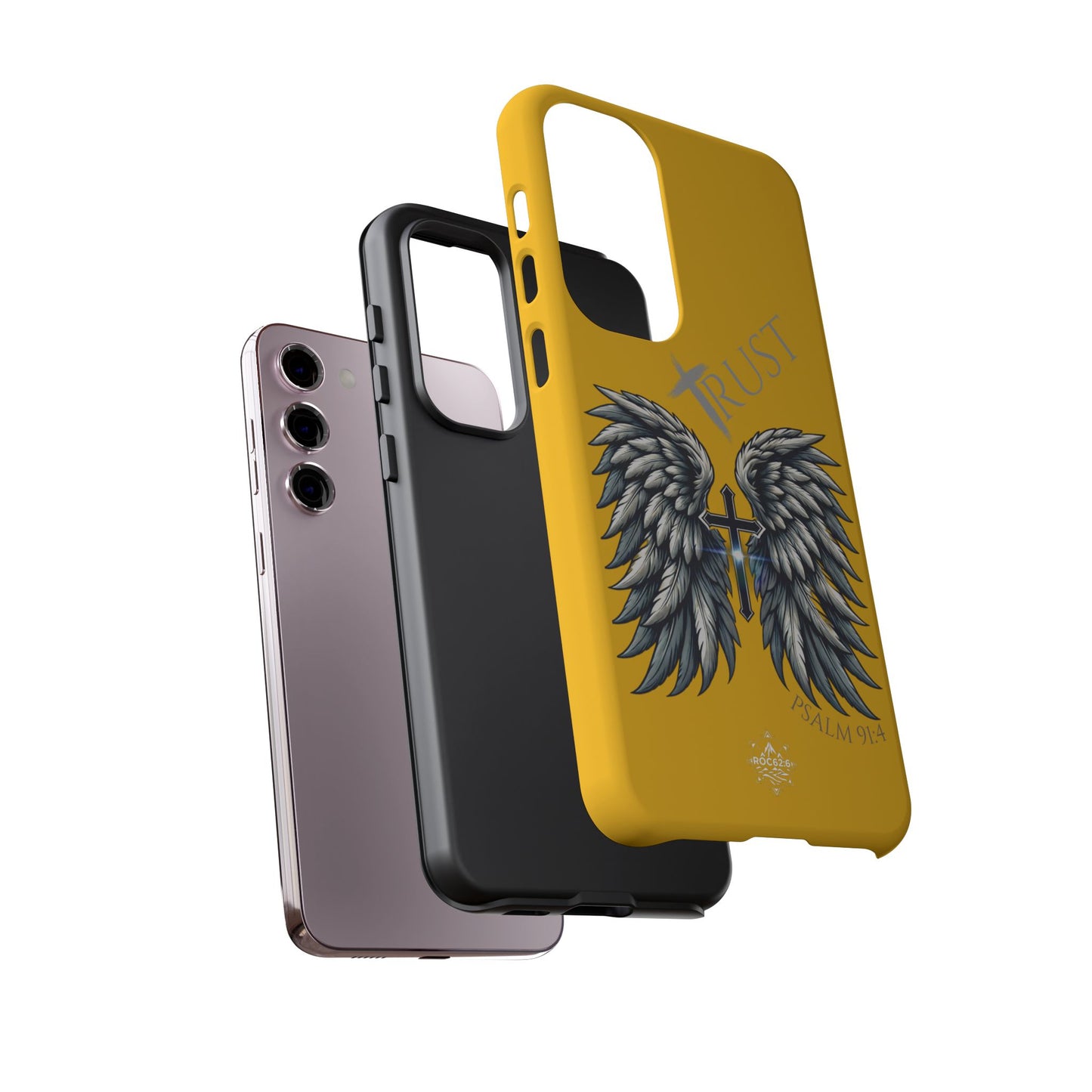Wings Series Gold Phone Case - Trust, Psalm 91:4 Design, Inspirational Gift, Christian Accessories, Spiritual Protection, Encouragement