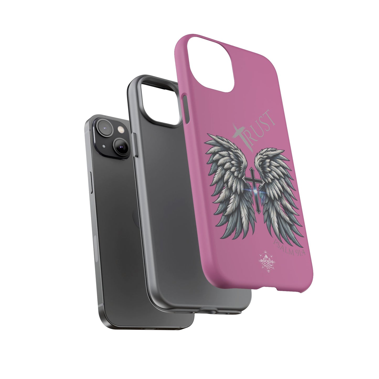 Wings Series Pink Phone Case - Trust, Psalm 91:4 Design, Inspirational Gift, Christian Accessories, Spiritual Protection, Encouragement
