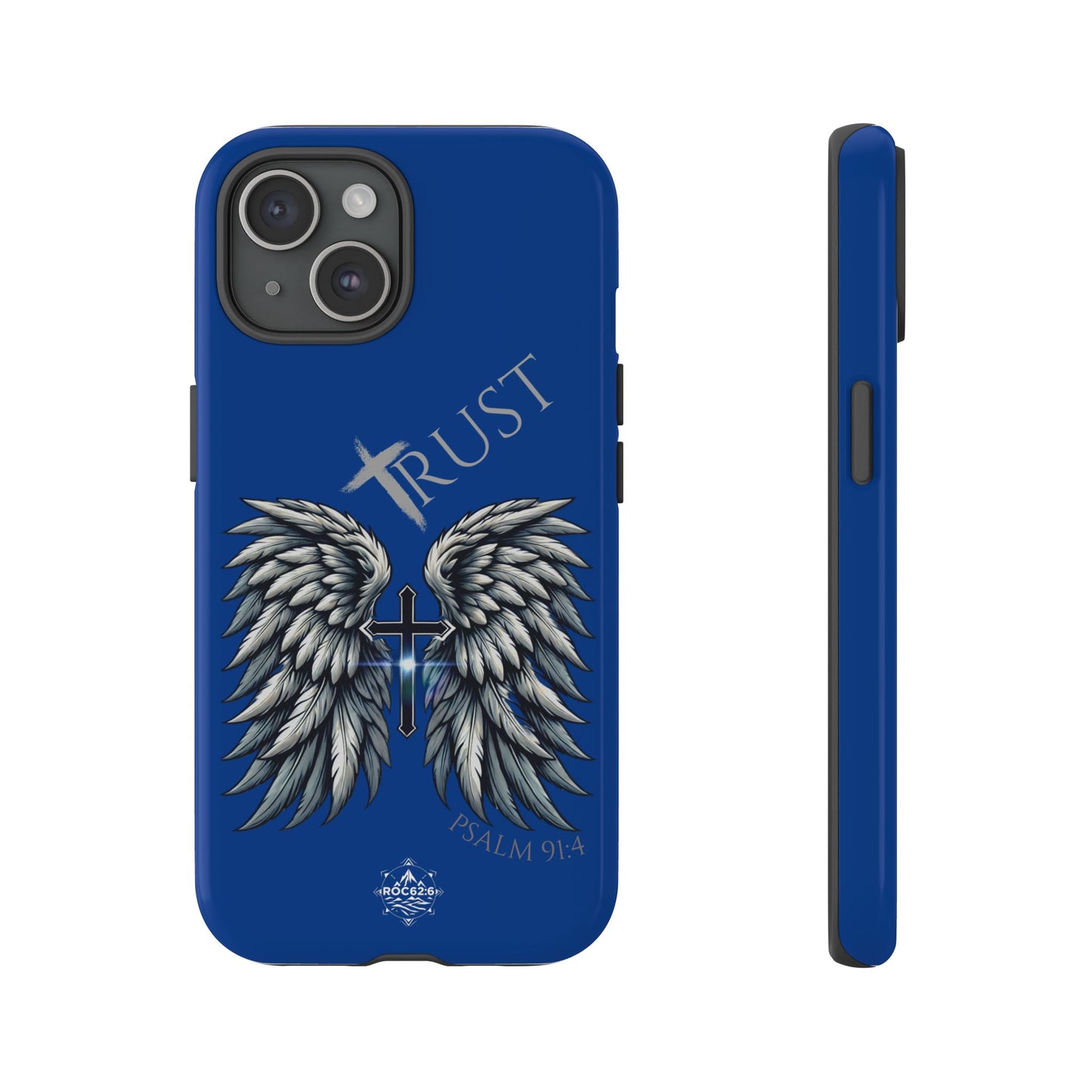 Wings Series Blue Phone Case - Trust, Psalm 91:4 Design, Inspirational Gift, Christian Accessories, Spiritual Protection, Encouragement