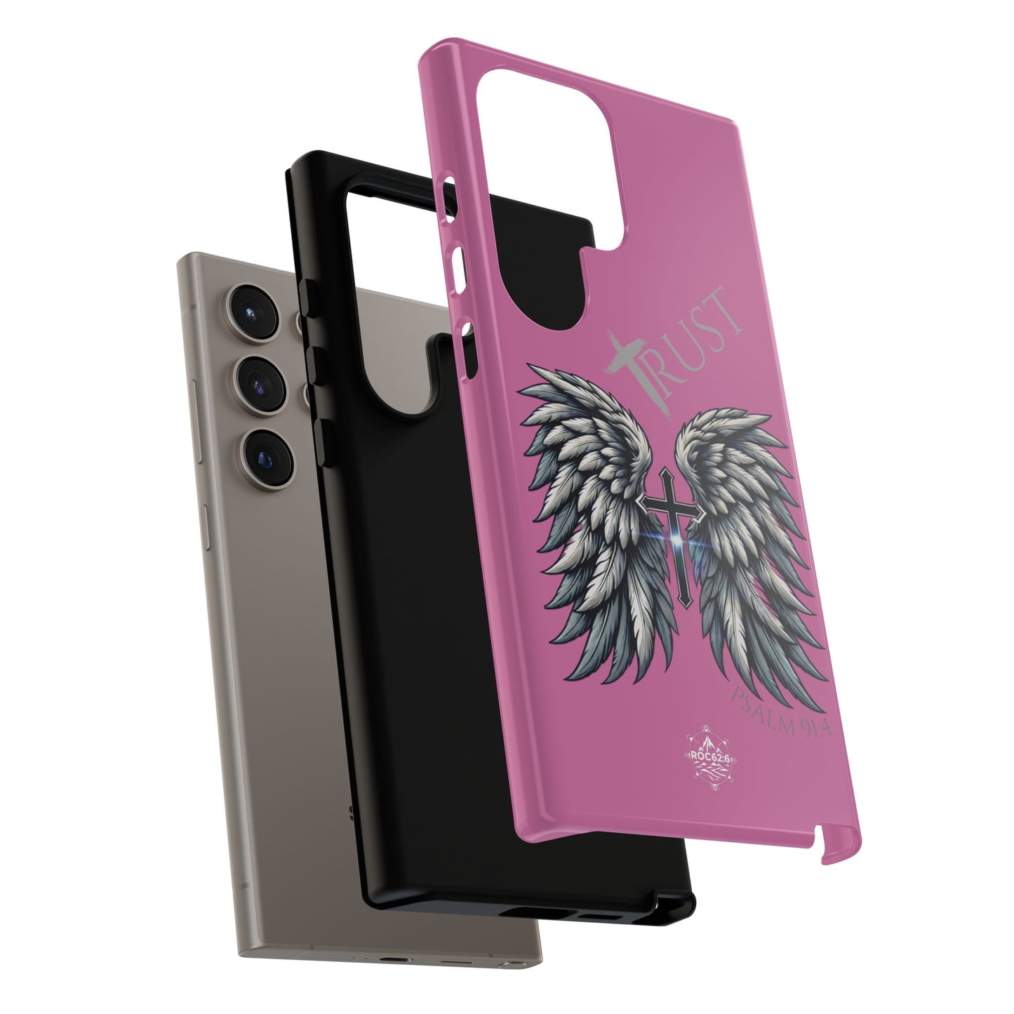 Wings Series Pink Phone Case - Trust, Psalm 91:4 Design, Inspirational Gift, Christian Accessories, Spiritual Protection, Encouragement