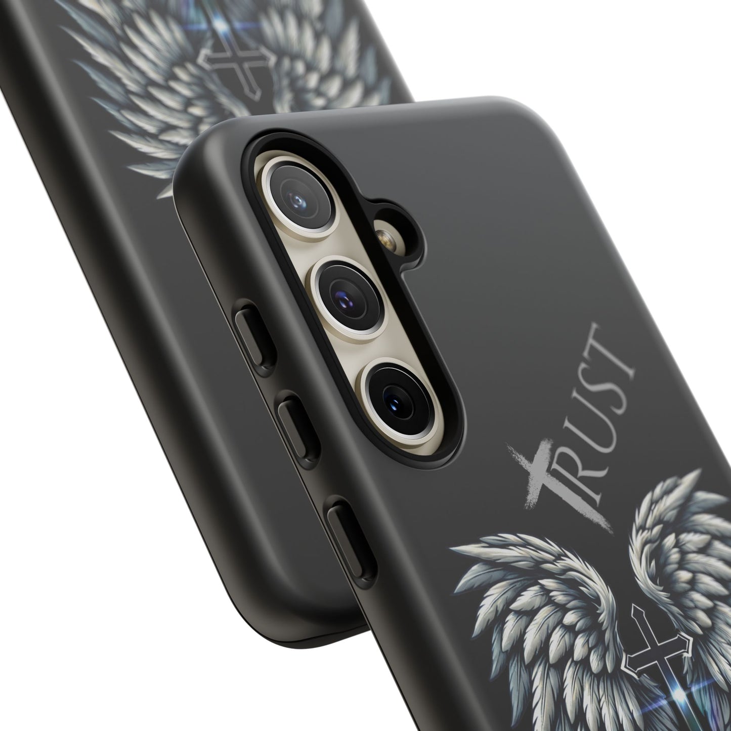 Wings Series Black Phone Case - Trust, Psalm 91:4 Design, Inspirational Gift, Christian Accessories, Spiritual Protection, Encouragement