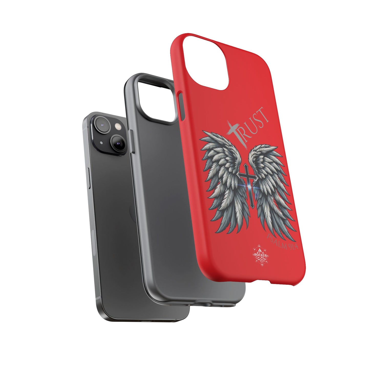 Wings Series Red Phone Case - Trust, Psalm 91:4 Design, Inspirational Gift, Christian Accessories, Spiritual Protection, Encouragement