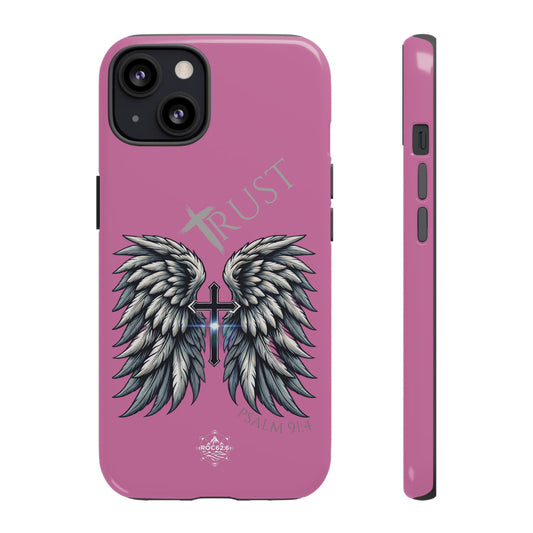 Wings Series Pink Phone Case - Trust, Psalm 91:4 Design, Inspirational Gift, Christian Accessories, Spiritual Protection, Encouragement