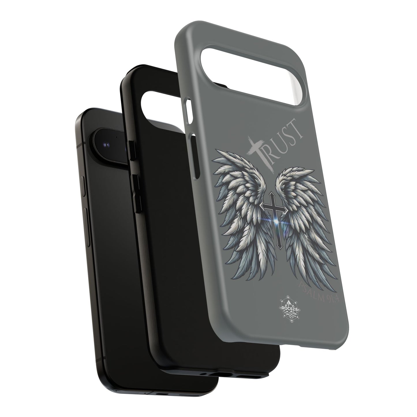 Wings Series Dark Grey Phone Case - Trust, Psalm 91:4 Design, Inspirational Gift, Christian Accessories, Spiritual Protection, Encouragement