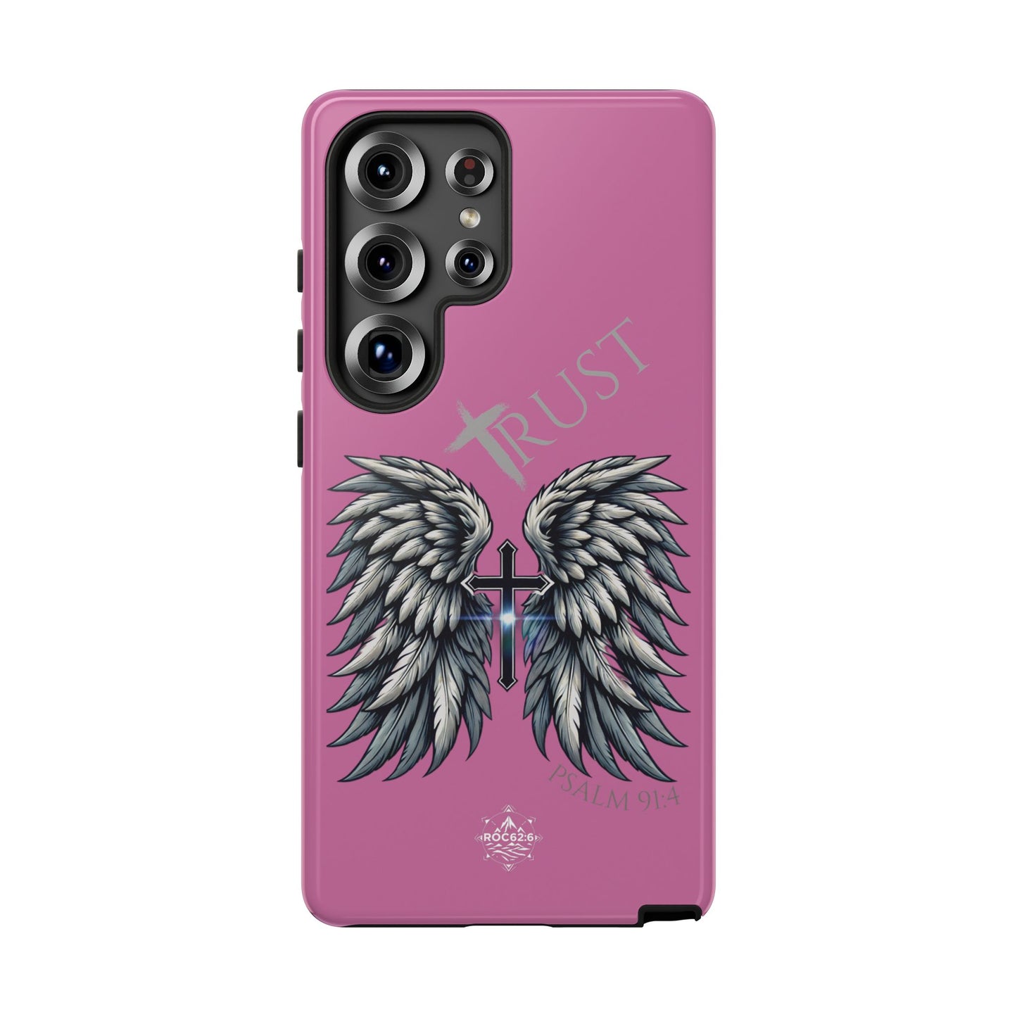 Wings Series Pink Phone Case - Trust, Psalm 91:4 Design, Inspirational Gift, Christian Accessories, Spiritual Protection, Encouragement