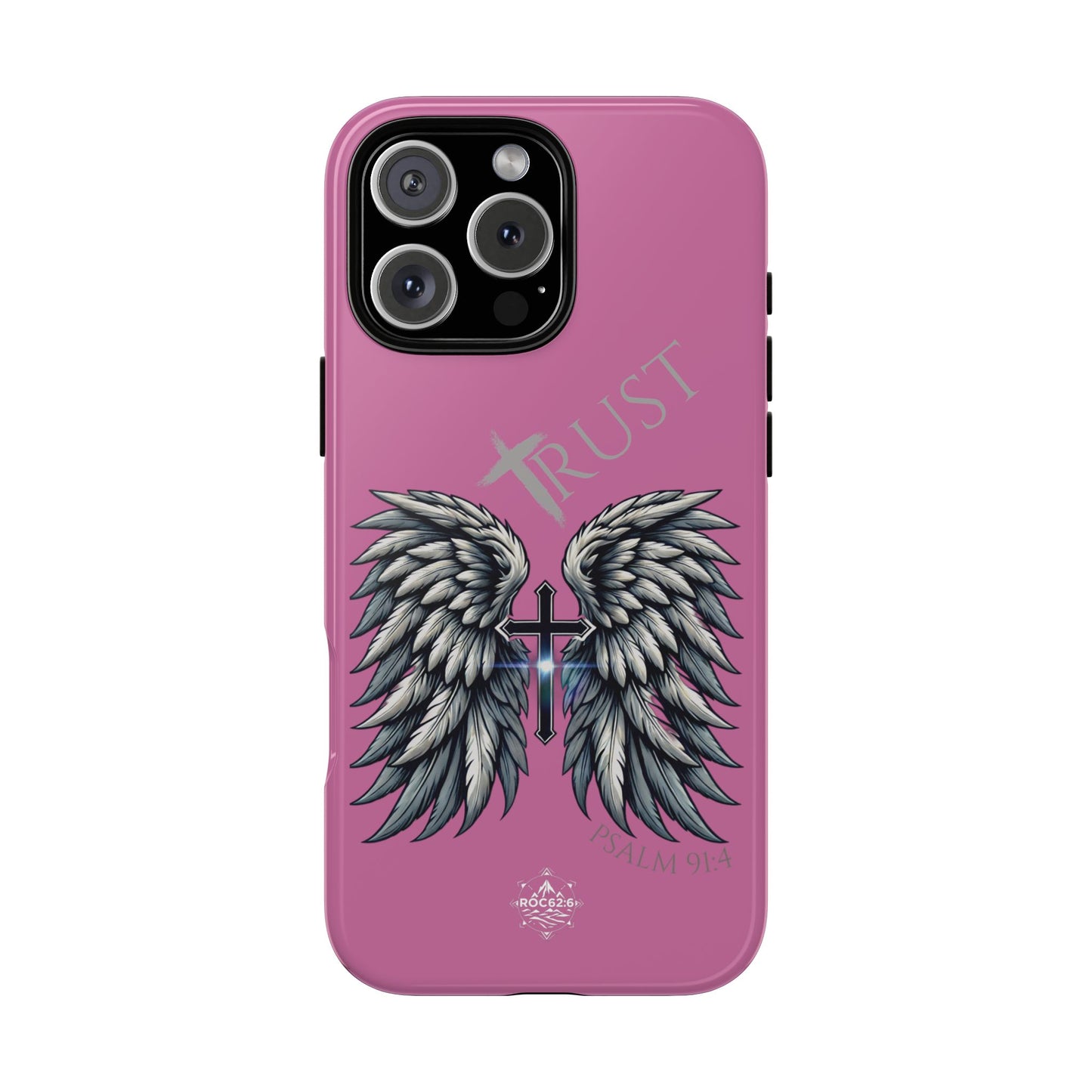 Wings Series Pink Phone Case - Trust, Psalm 91:4 Design, Inspirational Gift, Christian Accessories, Spiritual Protection, Encouragement