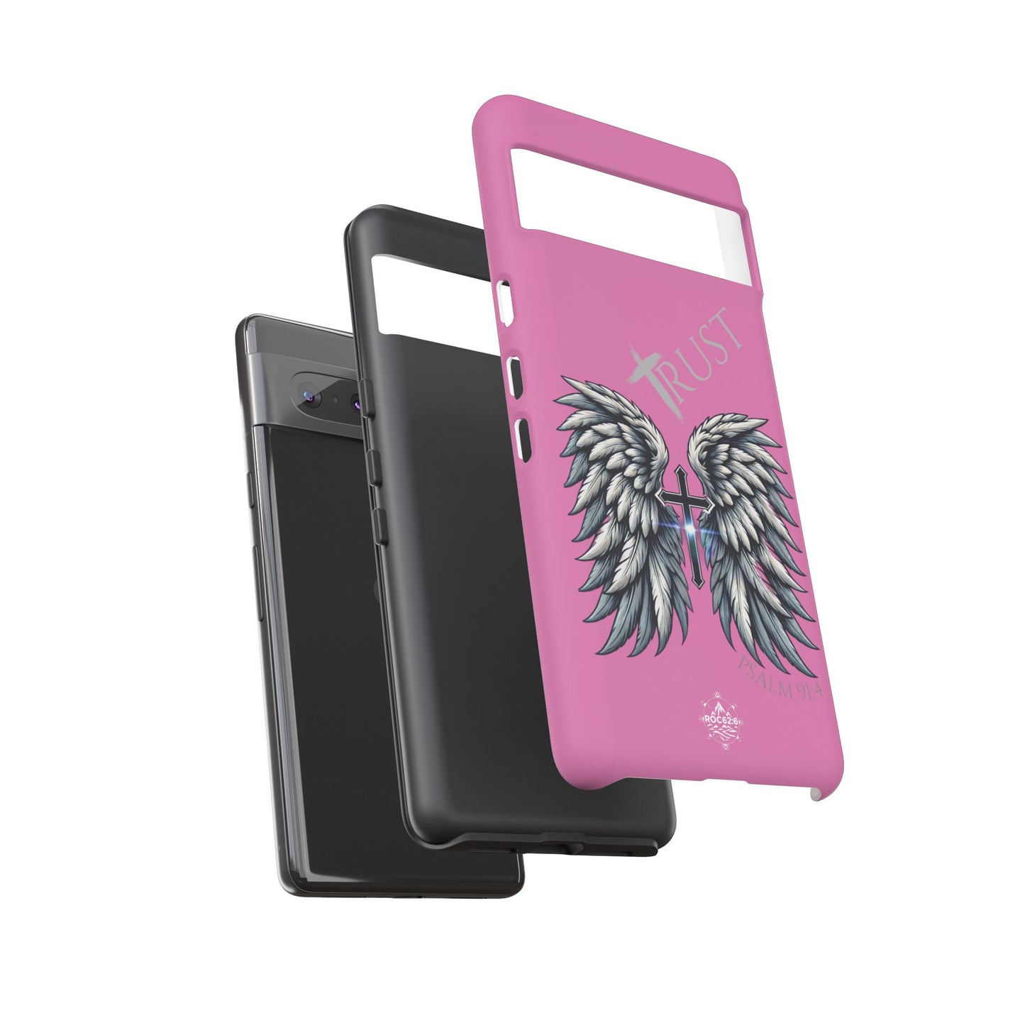 Wings Series Pink Phone Case - Trust, Psalm 91:4 Design, Inspirational Gift, Christian Accessories, Spiritual Protection, Encouragement
