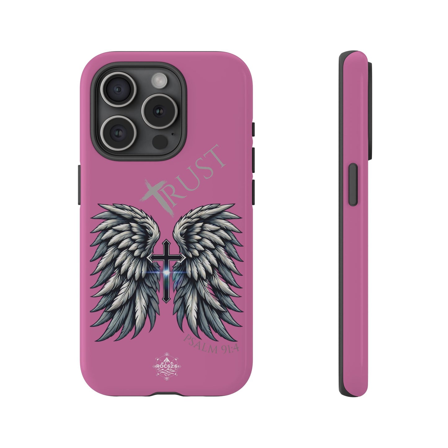 Wings Series Pink Phone Case - Trust, Psalm 91:4 Design, Inspirational Gift, Christian Accessories, Spiritual Protection, Encouragement