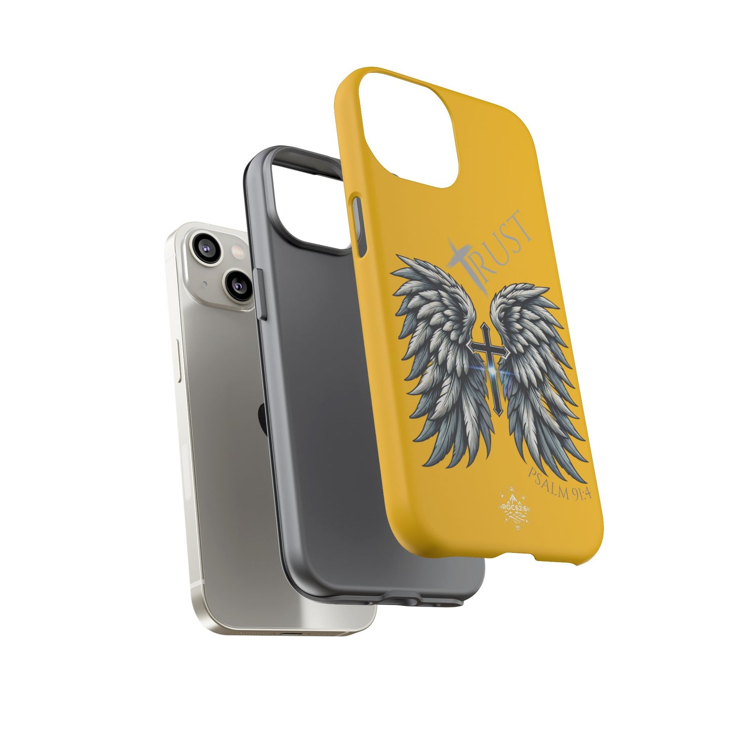 Wings Series Gold Phone Case - Trust, Psalm 91:4 Design, Inspirational Gift, Christian Accessories, Spiritual Protection, Encouragement