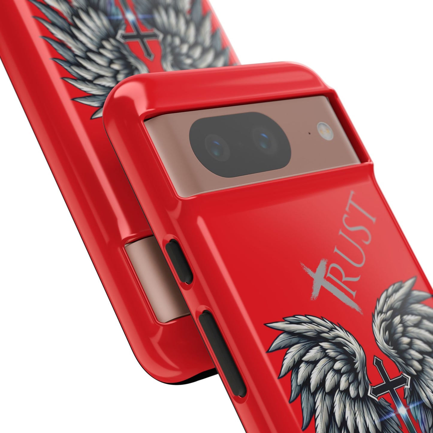 Wings Series Red Phone Case - Trust, Psalm 91:4 Design, Inspirational Gift, Christian Accessories, Spiritual Protection, Encouragement