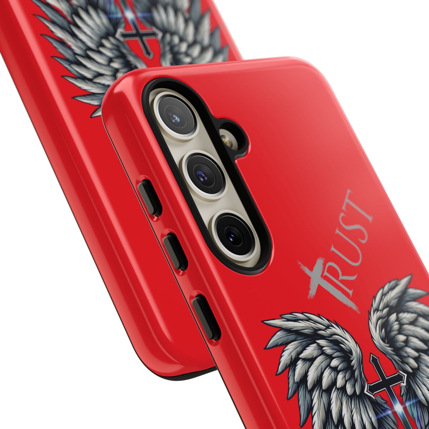 Wings Series Red Phone Case - Trust, Psalm 91:4 Design, Inspirational Gift, Christian Accessories, Spiritual Protection, Encouragement