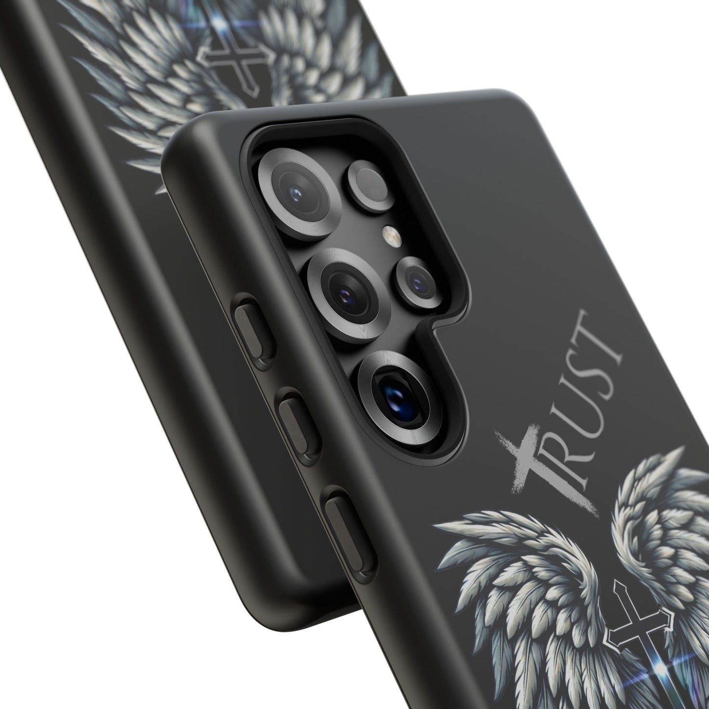 Wings Series Black Phone Case - Trust, Psalm 91:4 Design, Inspirational Gift, Christian Accessories, Spiritual Protection, Encouragement