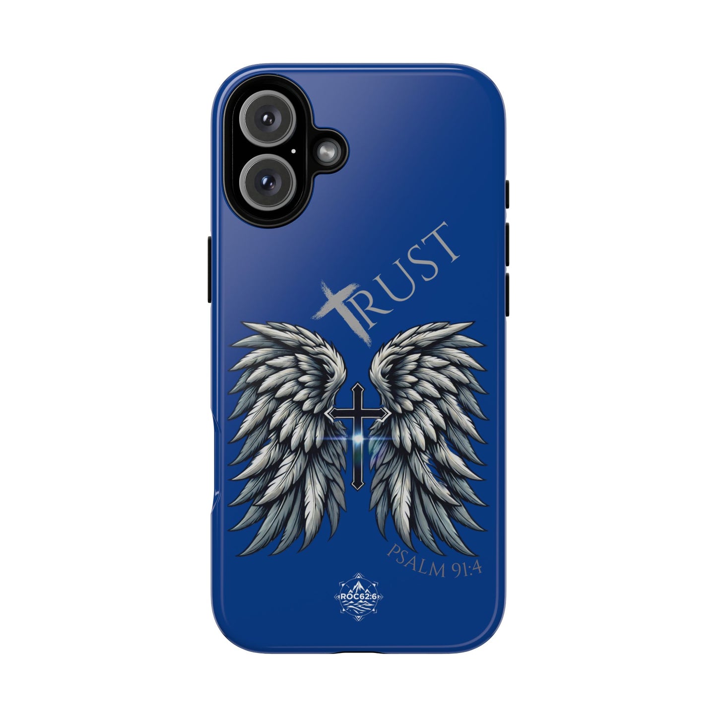 Wings Series Blue Phone Case - Trust, Psalm 91:4 Design, Inspirational Gift, Christian Accessories, Spiritual Protection, Encouragement