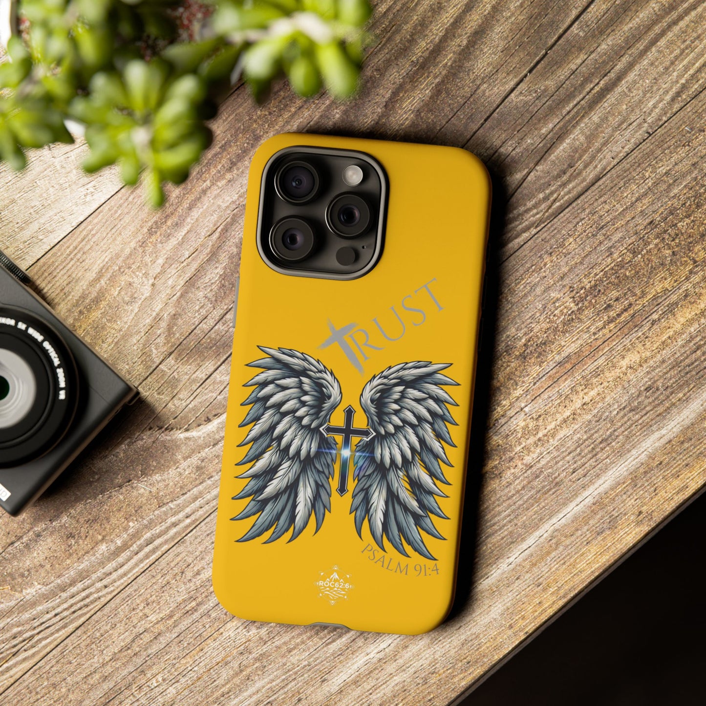 Wings Series Gold Phone Case - Trust, Psalm 91:4 Design, Inspirational Gift, Christian Accessories, Spiritual Protection, Encouragement