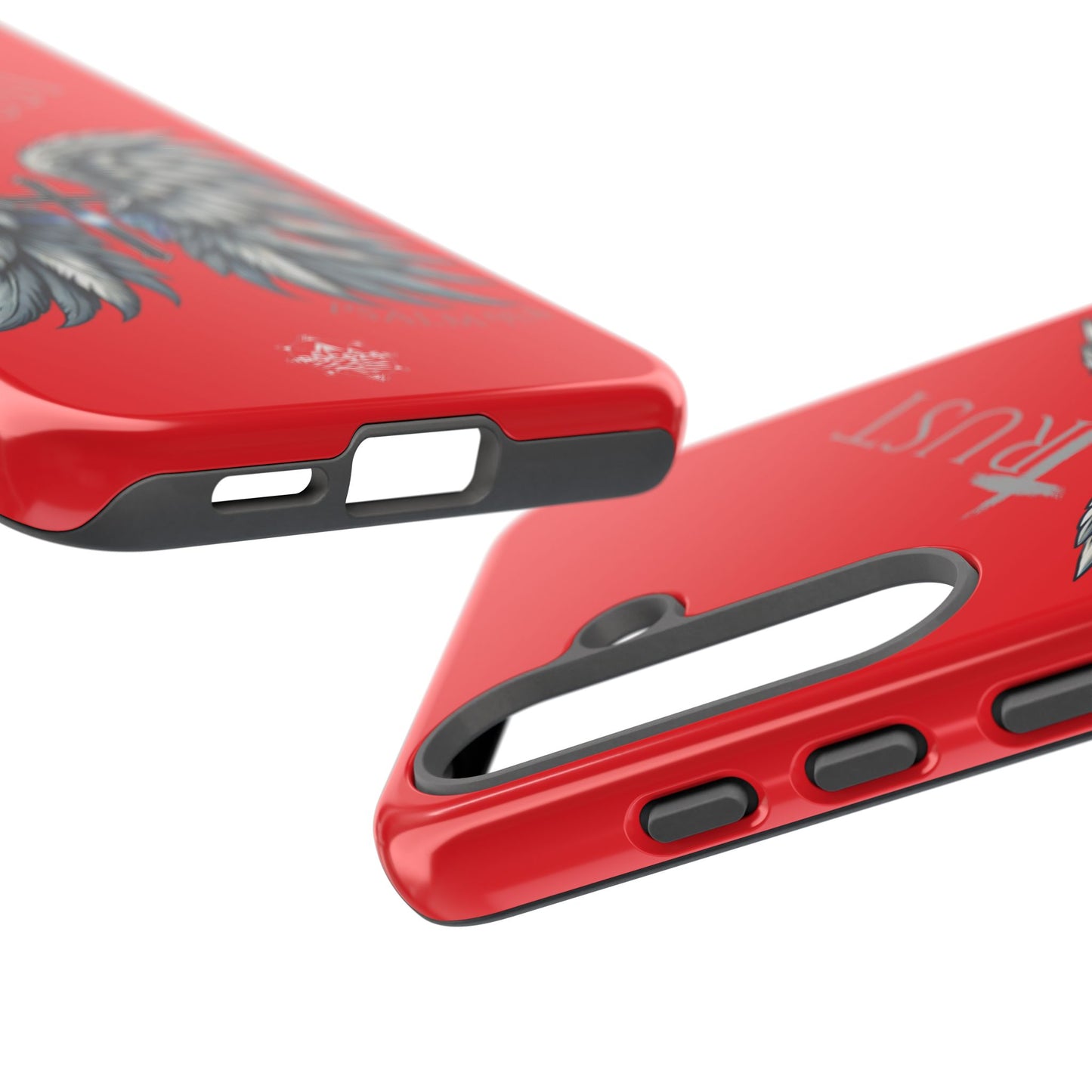 Wings Series Red Phone Case - Trust, Psalm 91:4 Design, Inspirational Gift, Christian Accessories, Spiritual Protection, Encouragement