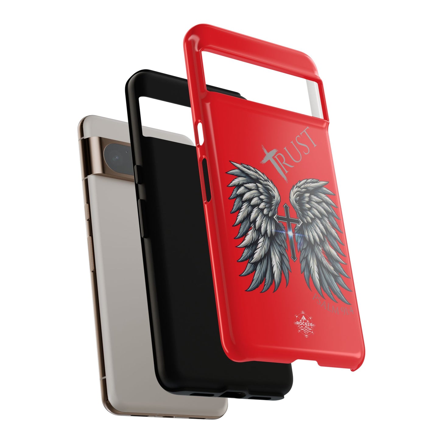 Wings Series Red Phone Case - Trust, Psalm 91:4 Design, Inspirational Gift, Christian Accessories, Spiritual Protection, Encouragement