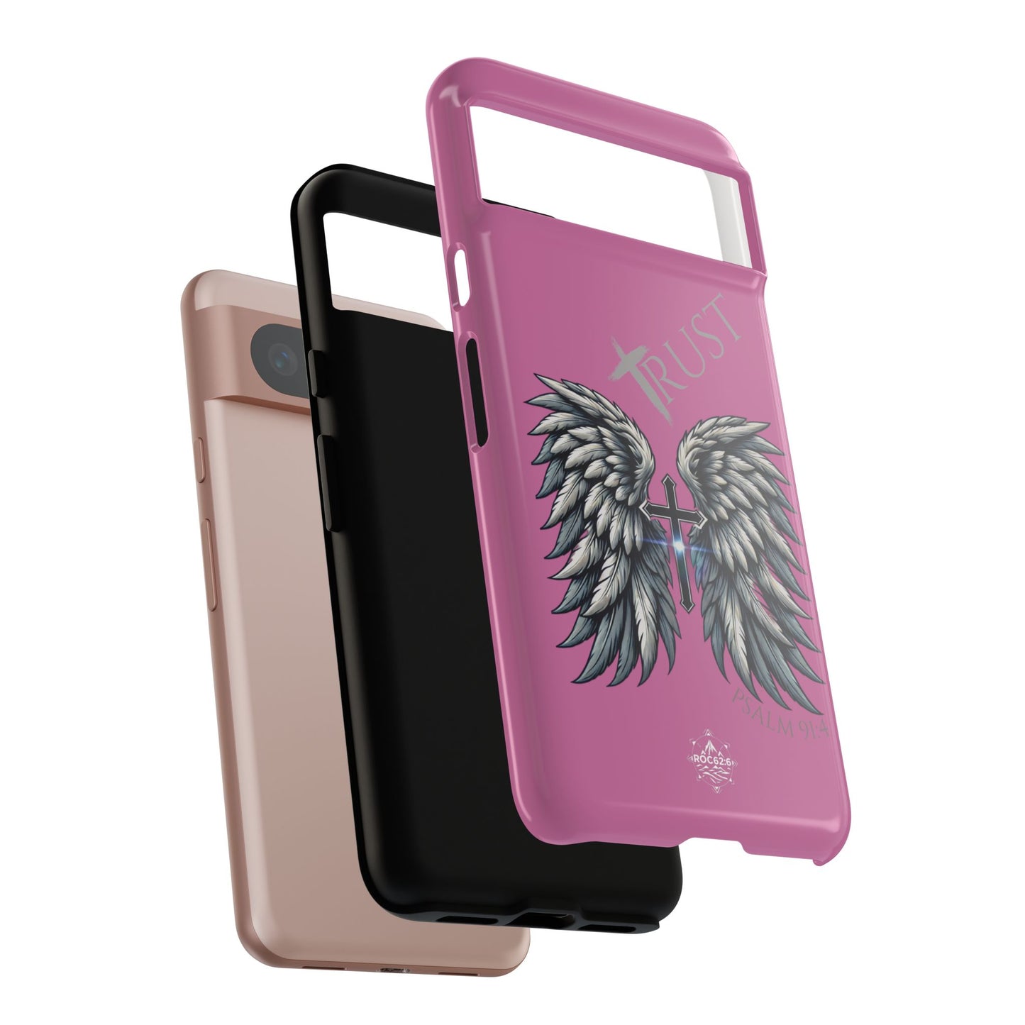 Wings Series Pink Phone Case - Trust, Psalm 91:4 Design, Inspirational Gift, Christian Accessories, Spiritual Protection, Encouragement