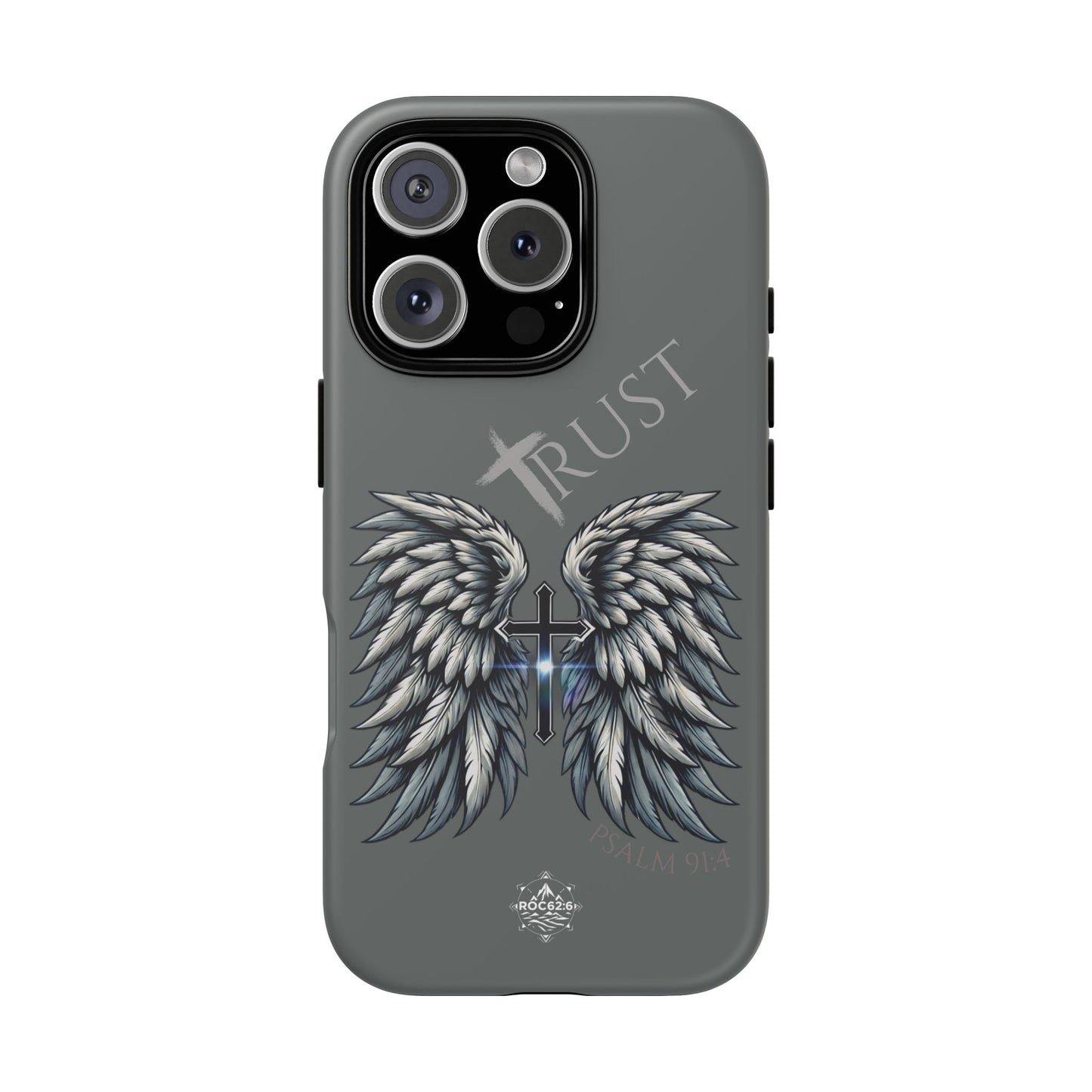 Wings Series Dark Grey Phone Case - Trust, Psalm 91:4 Design, Inspirational Gift, Christian Accessories, Spiritual Protection, Encouragement