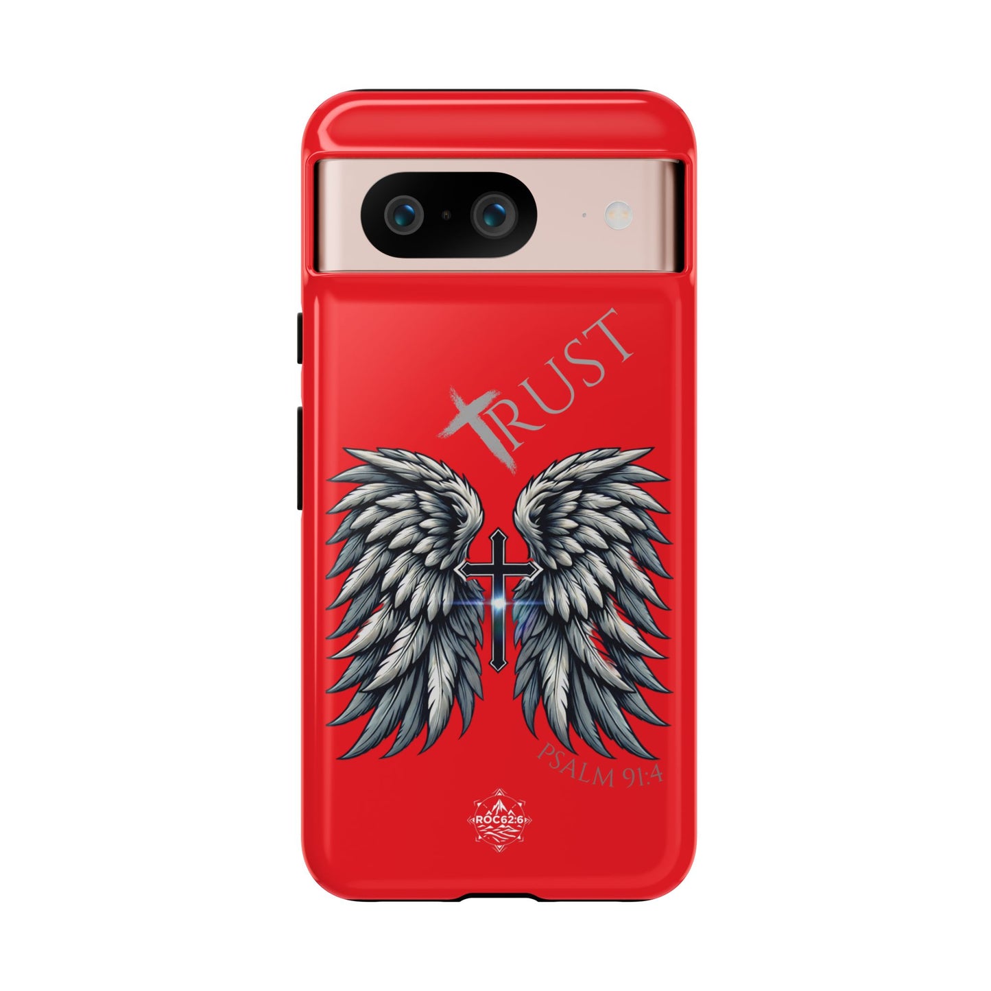 Wings Series Red Phone Case - Trust, Psalm 91:4 Design, Inspirational Gift, Christian Accessories, Spiritual Protection, Encouragement